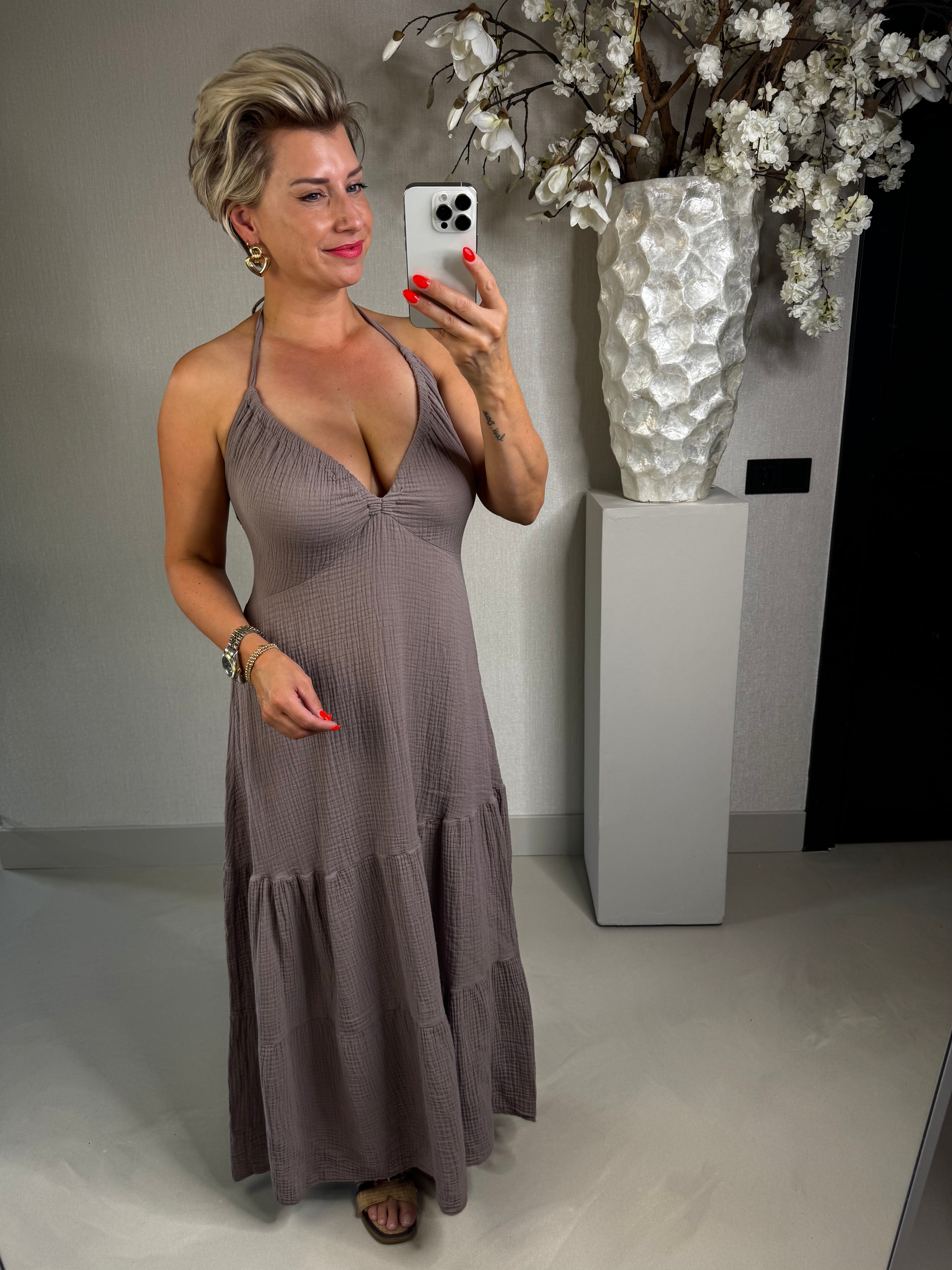 Jurk mousseline taupe