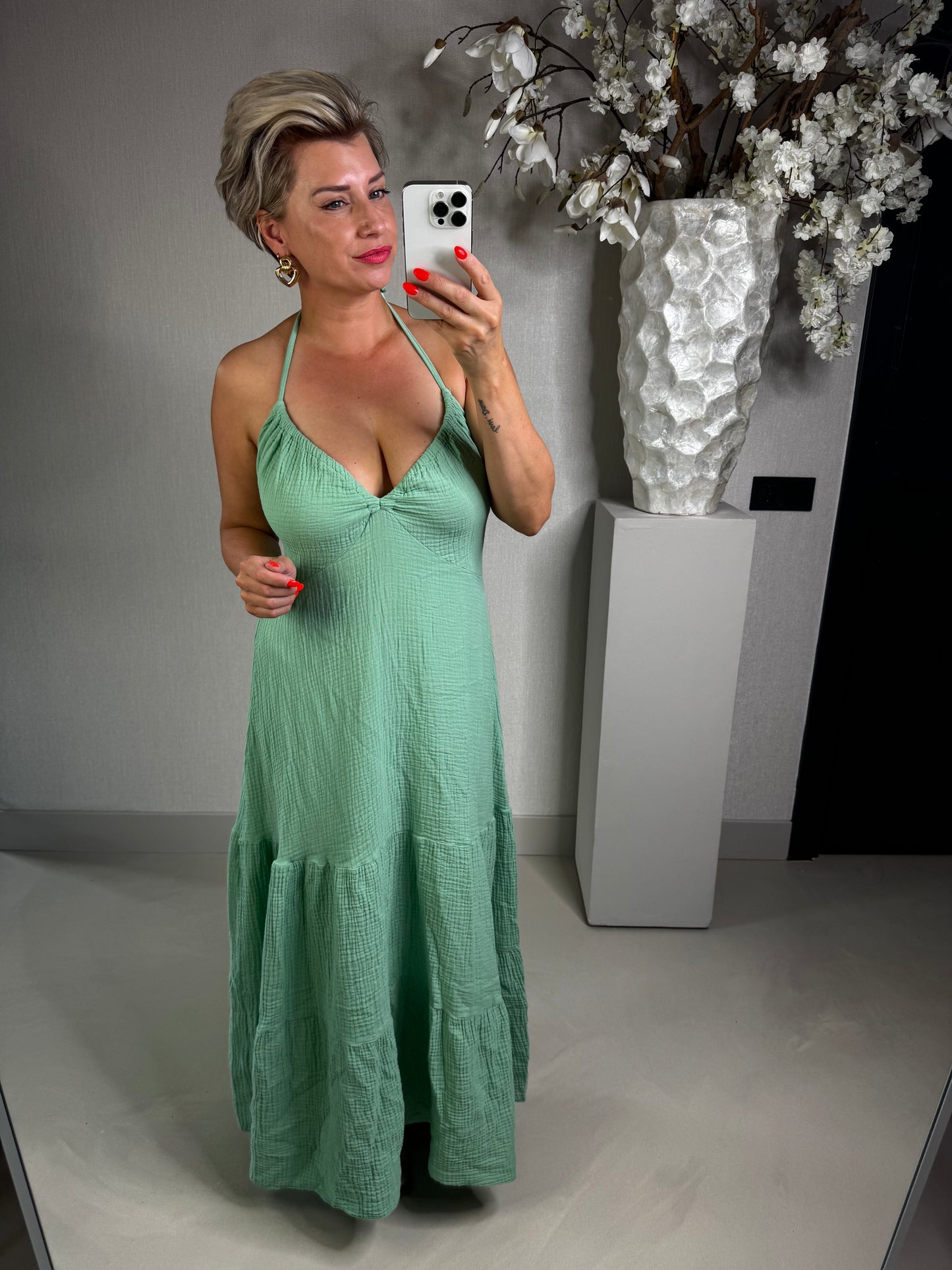 Jurk mousseline halter groen