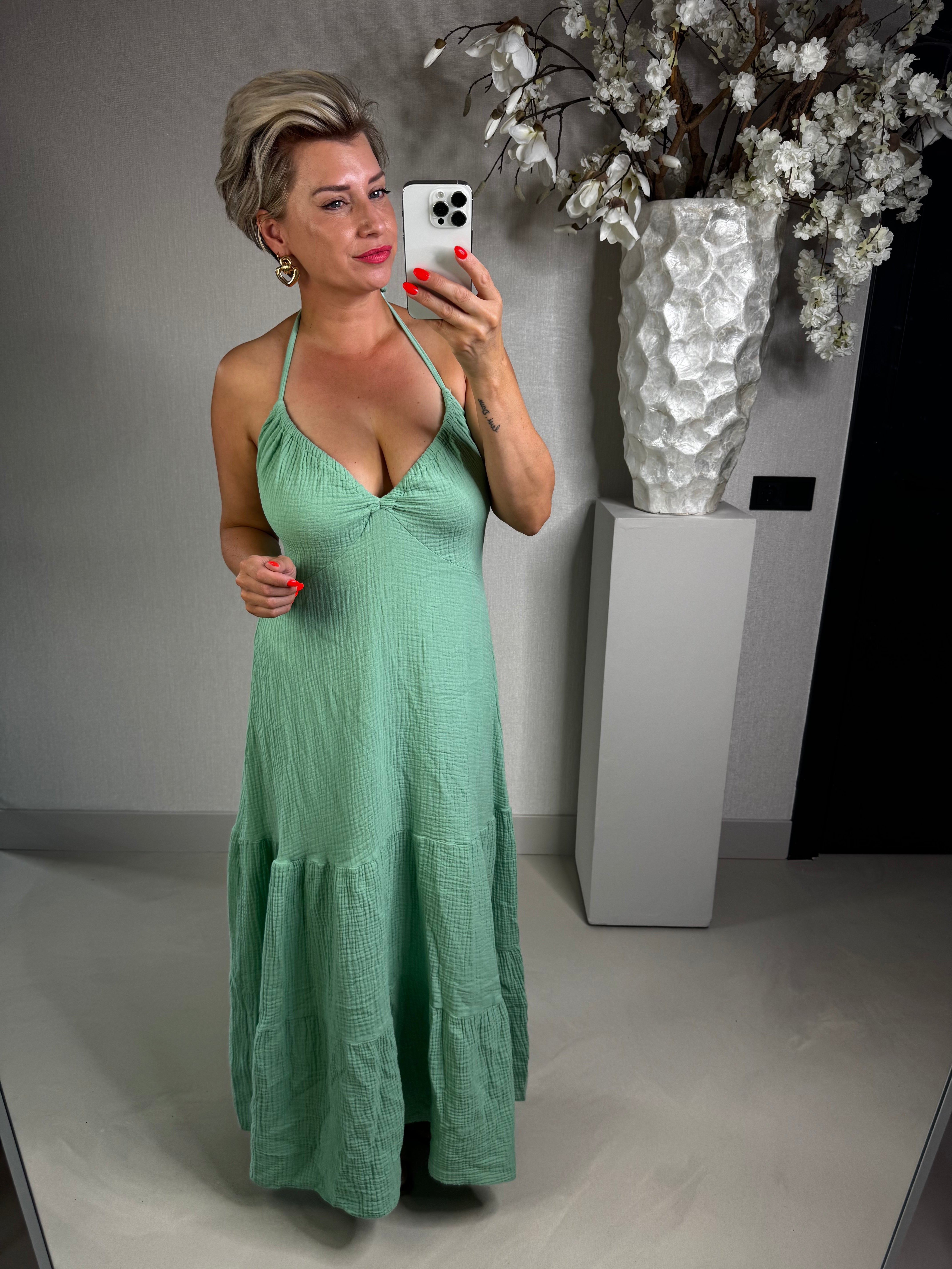 Jurk mousseline halter groen