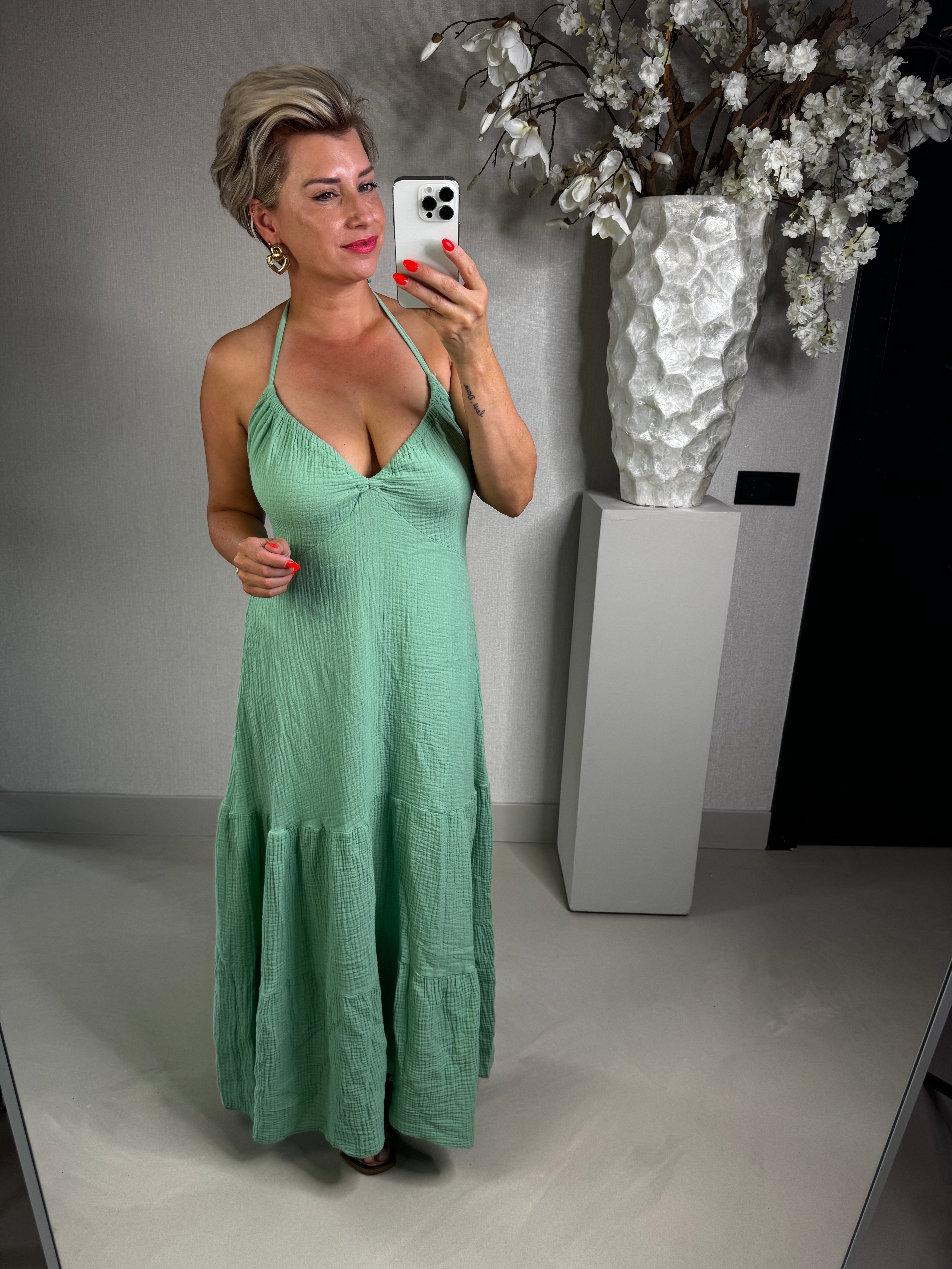 Jurk mousseline halter groen