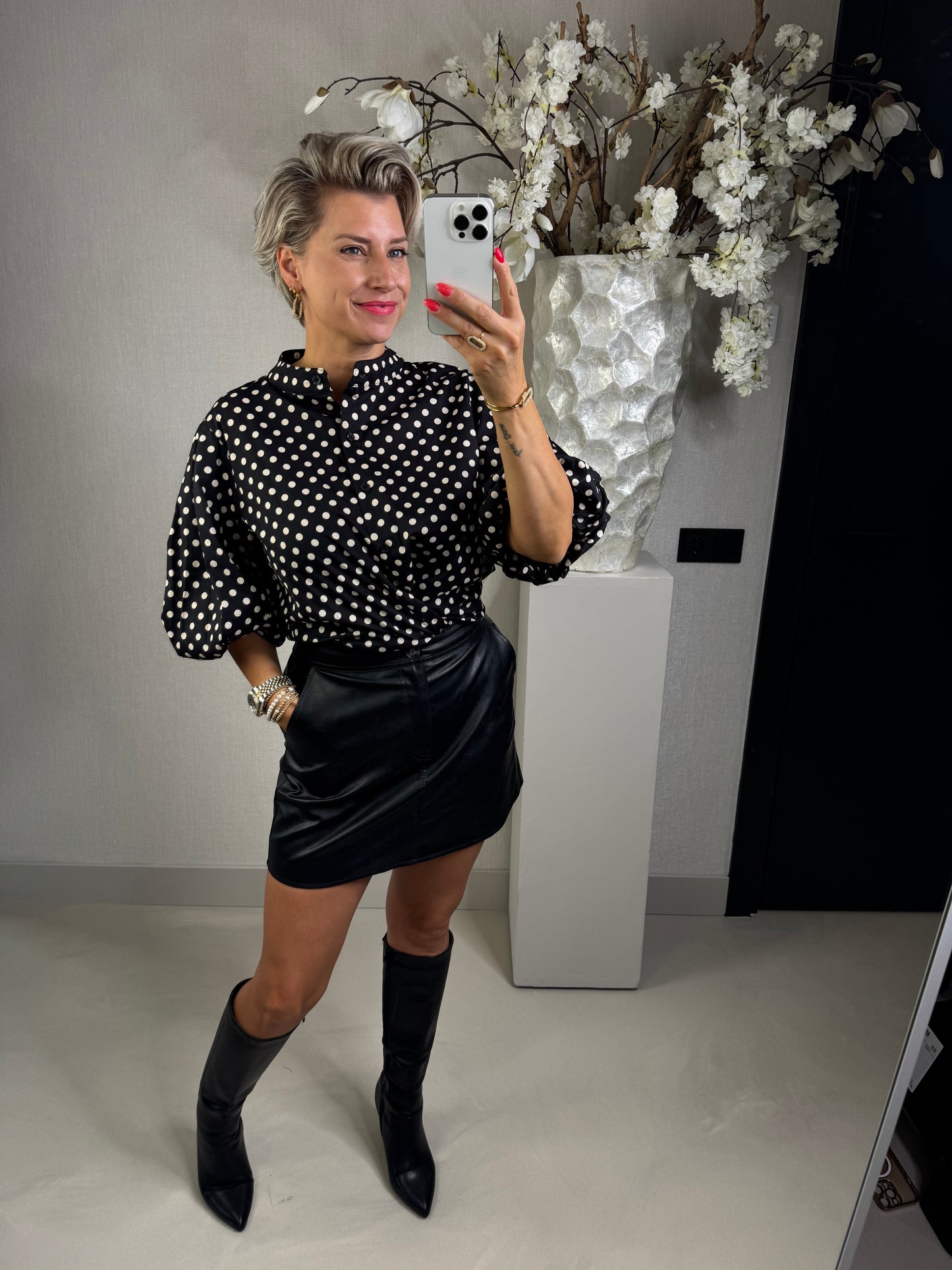 Blouse polka dot zwart
