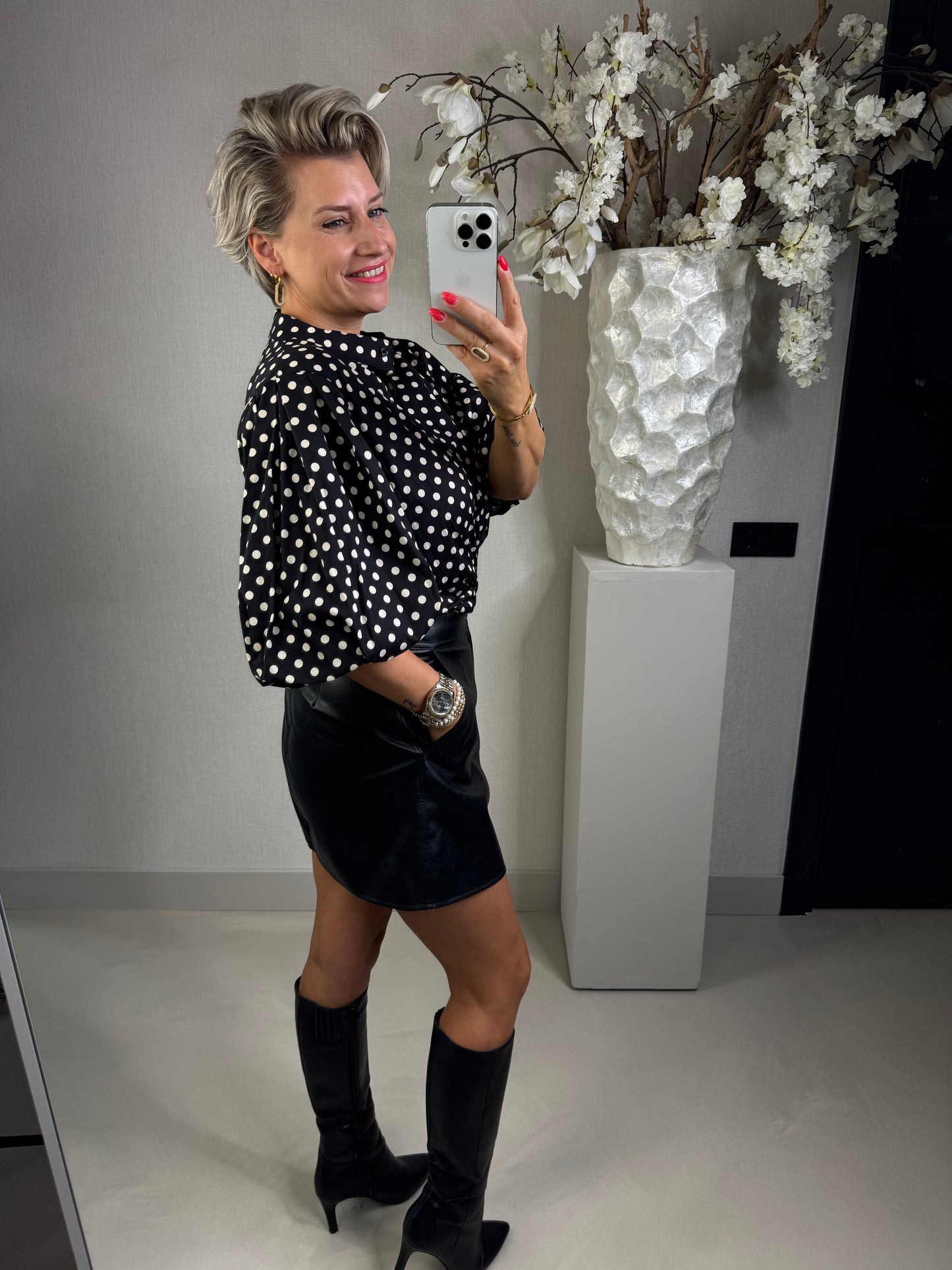Blouse polka dot zwart