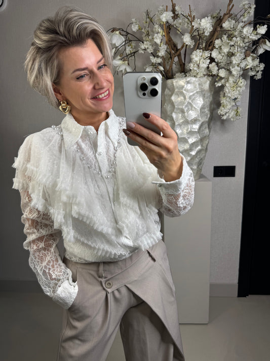 Blouse wit parels