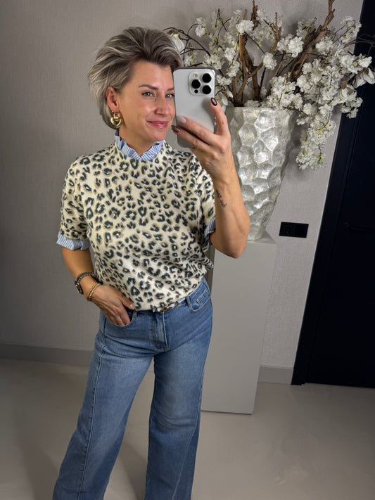 Trui panter blouse kraagje