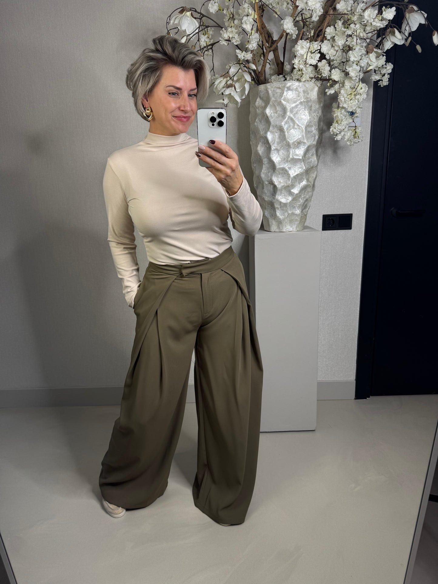 Pantalon wide leg coffee