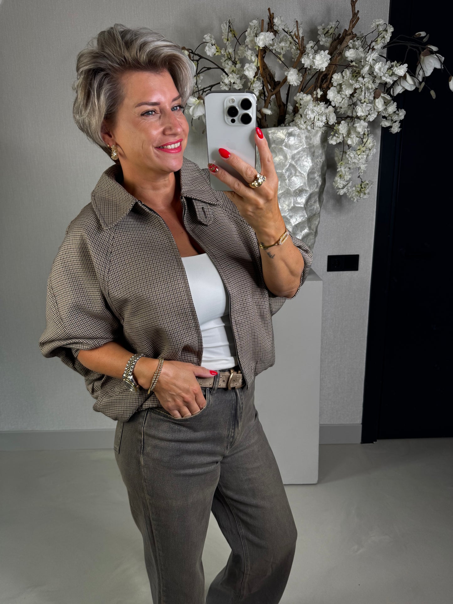 Bomber jack oversized pied de poule