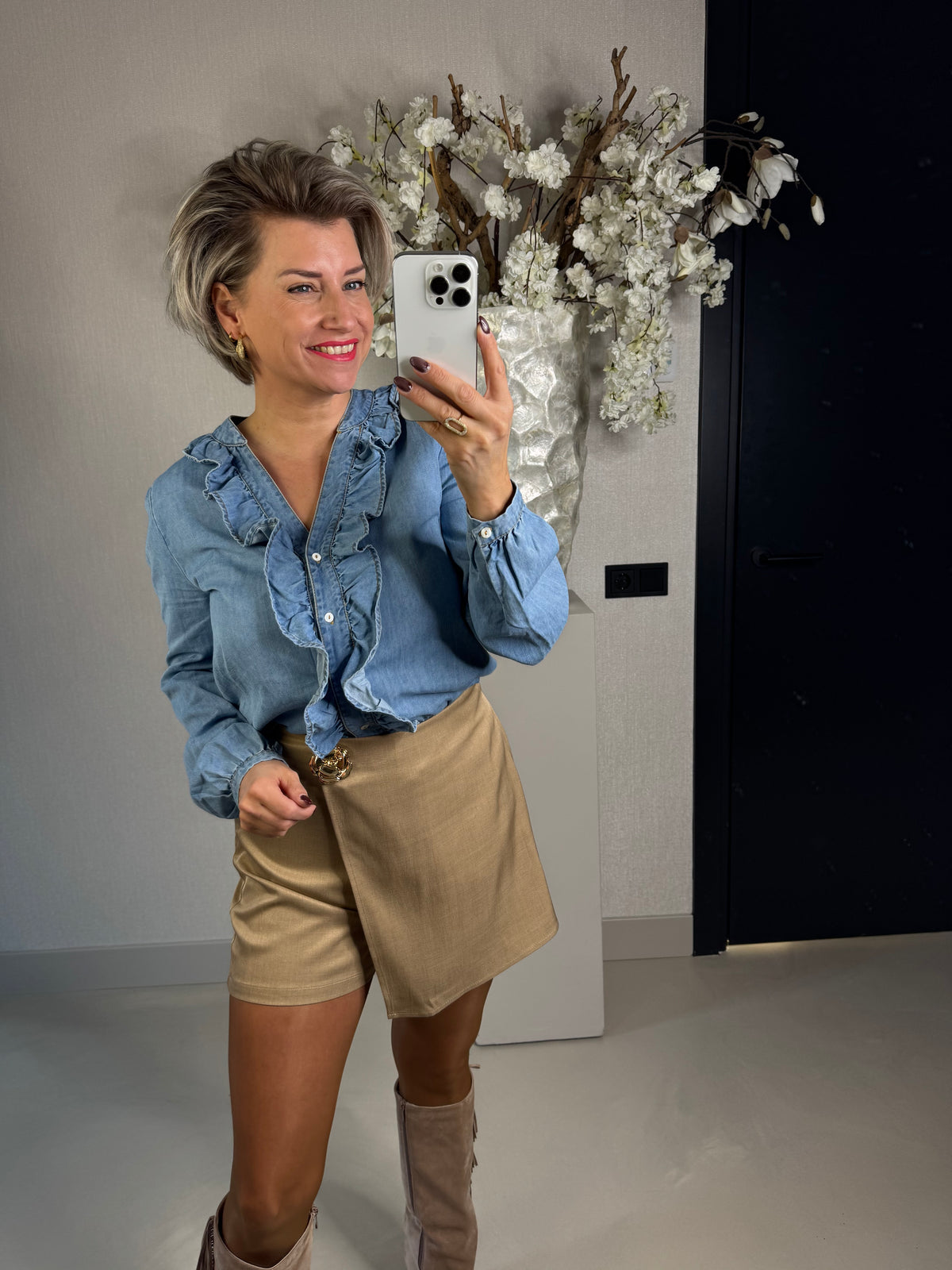 Blouse denim ruffle
