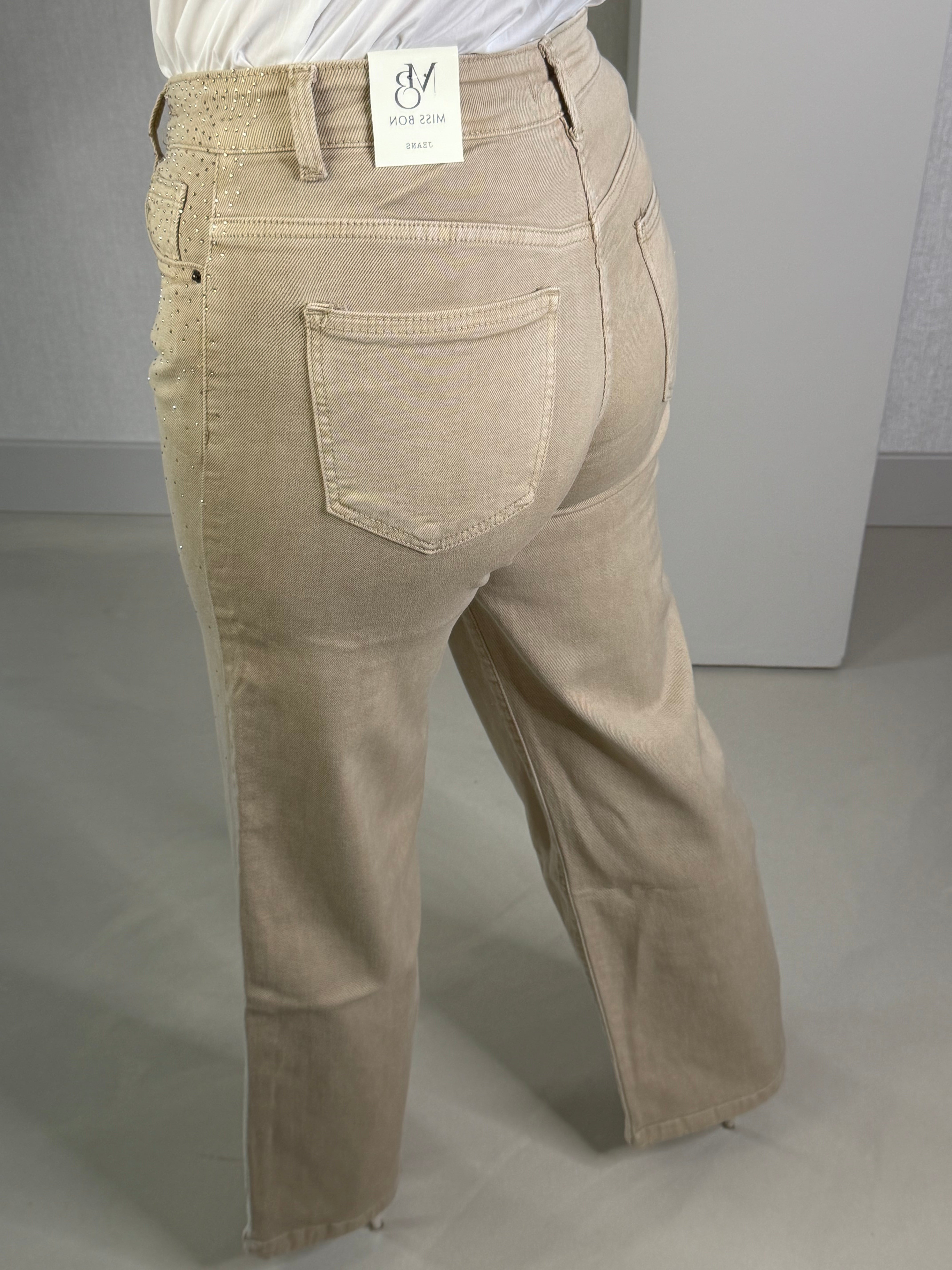 Jeans beige strass