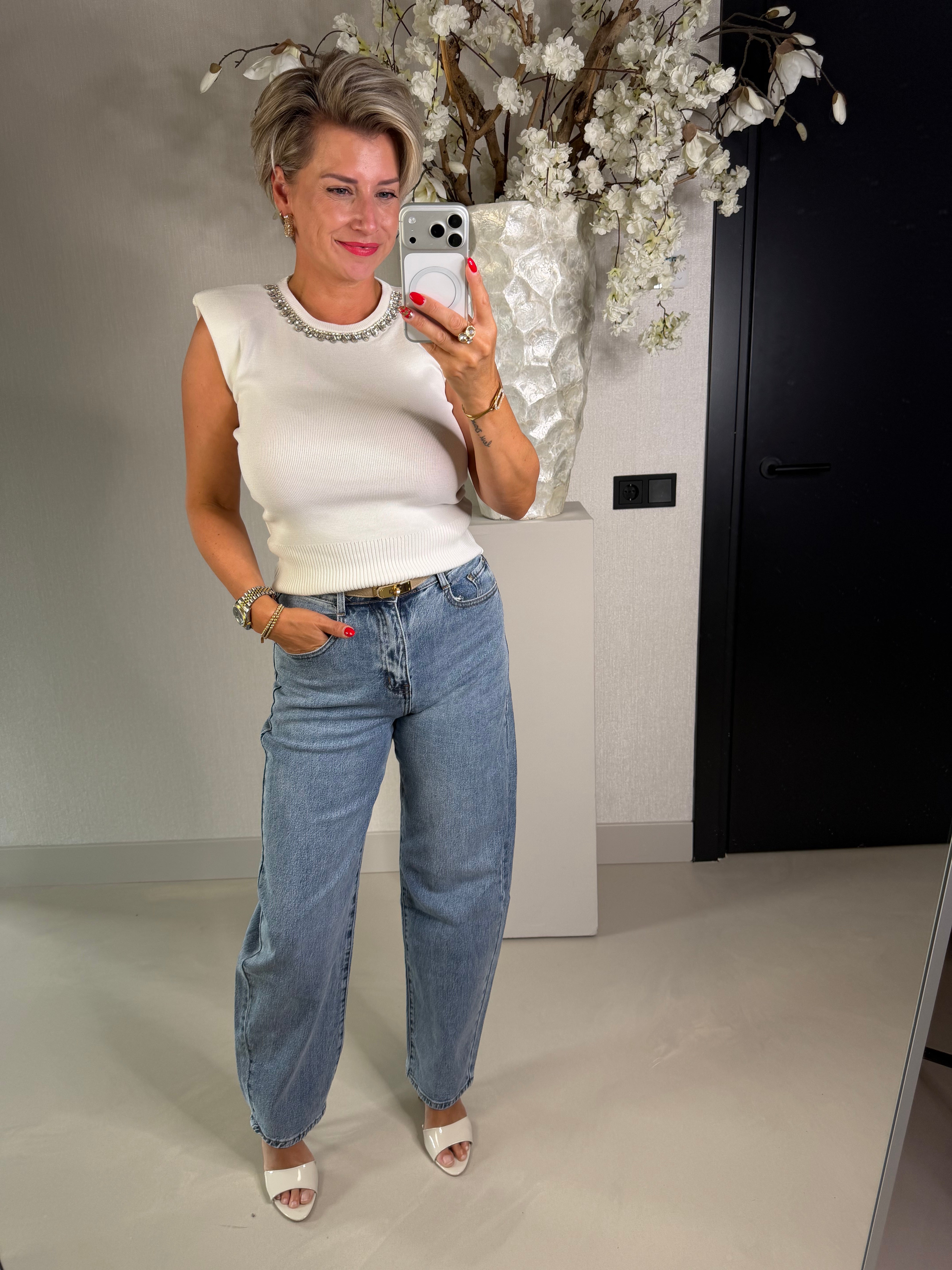 Top off white strass