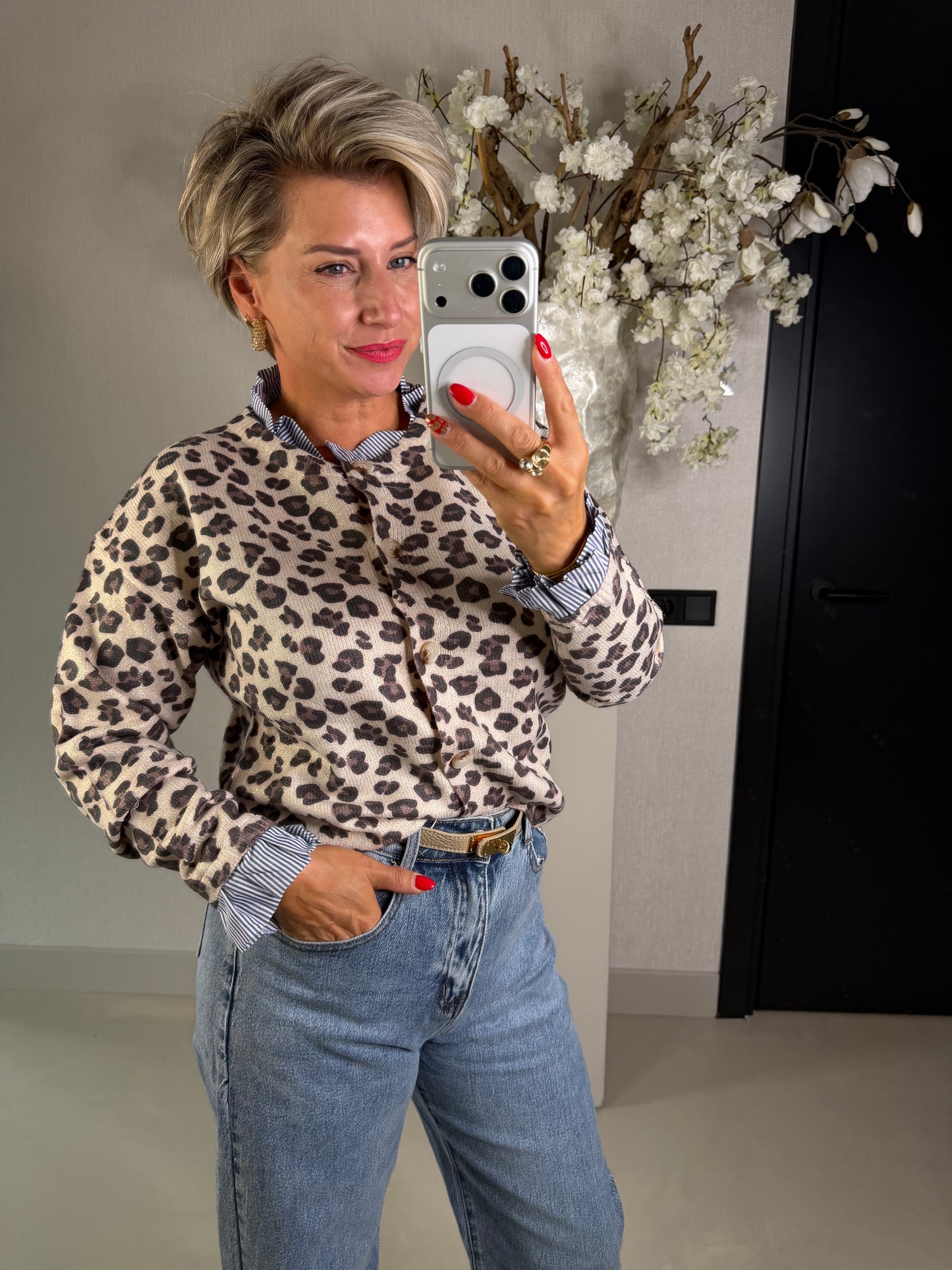 Vest panter blouse kraag