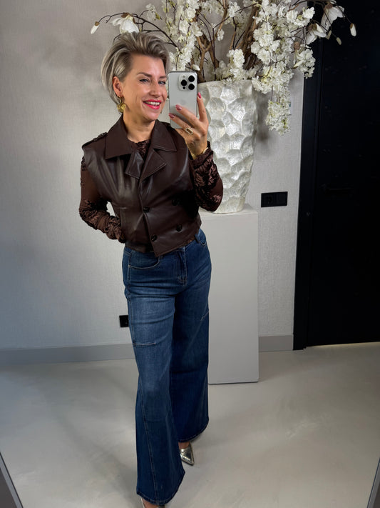 Leather gilet bruin