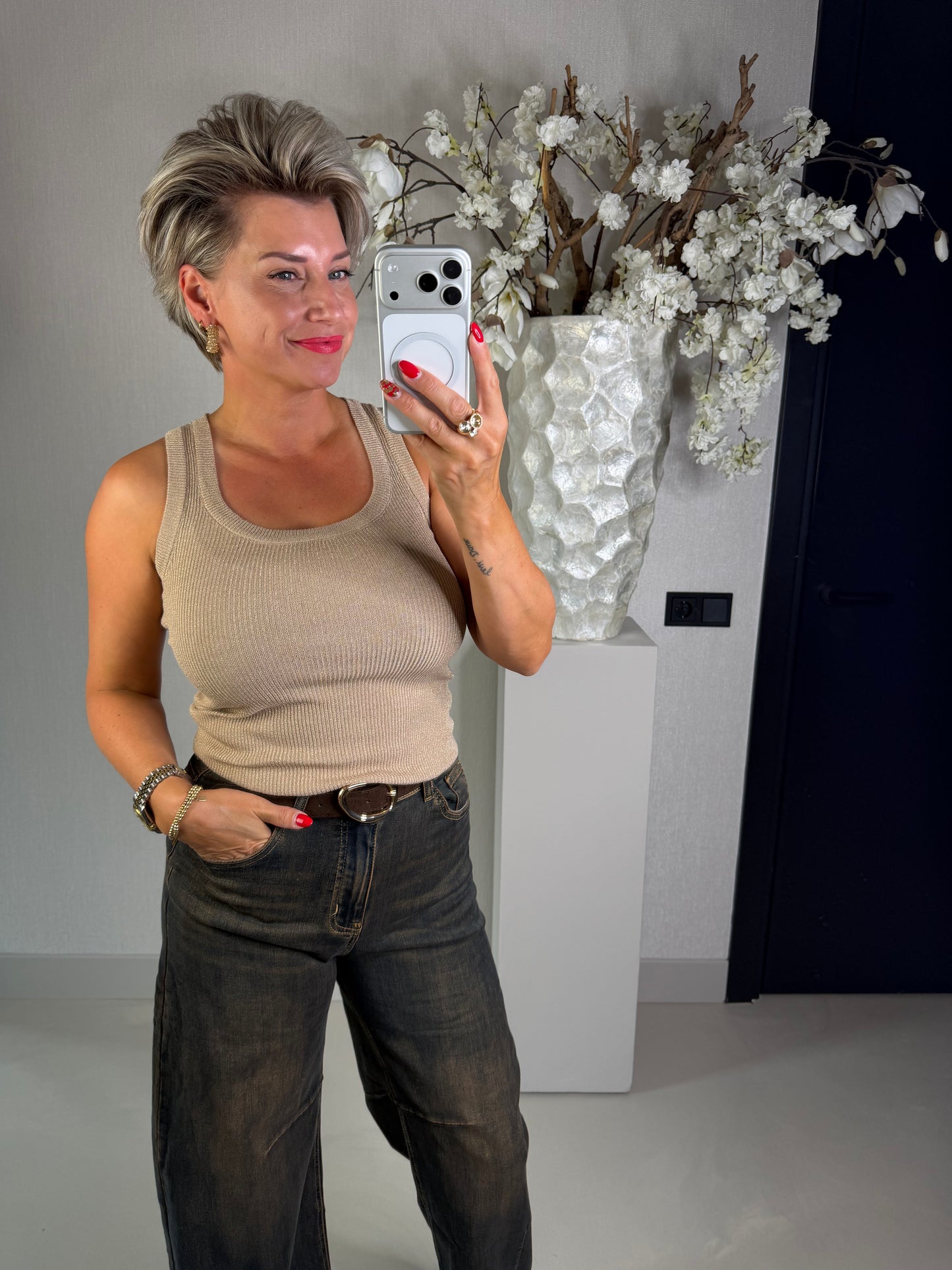 Top lurex beige