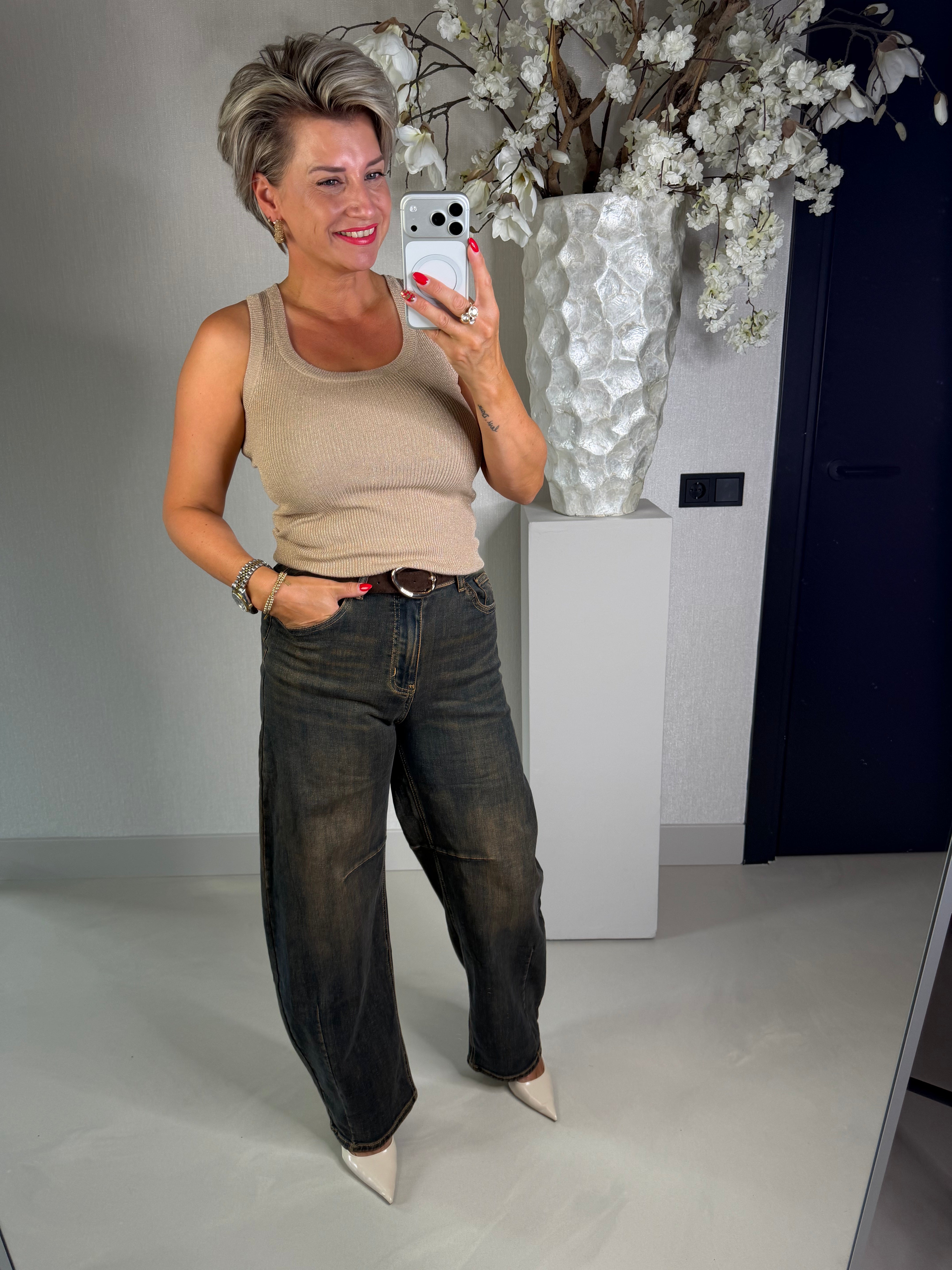 Top lurex beige