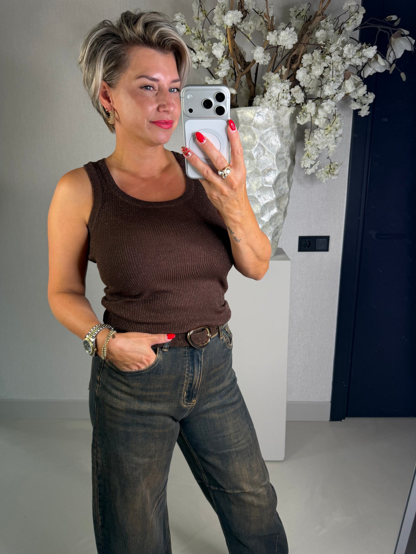 Top lurex bruin