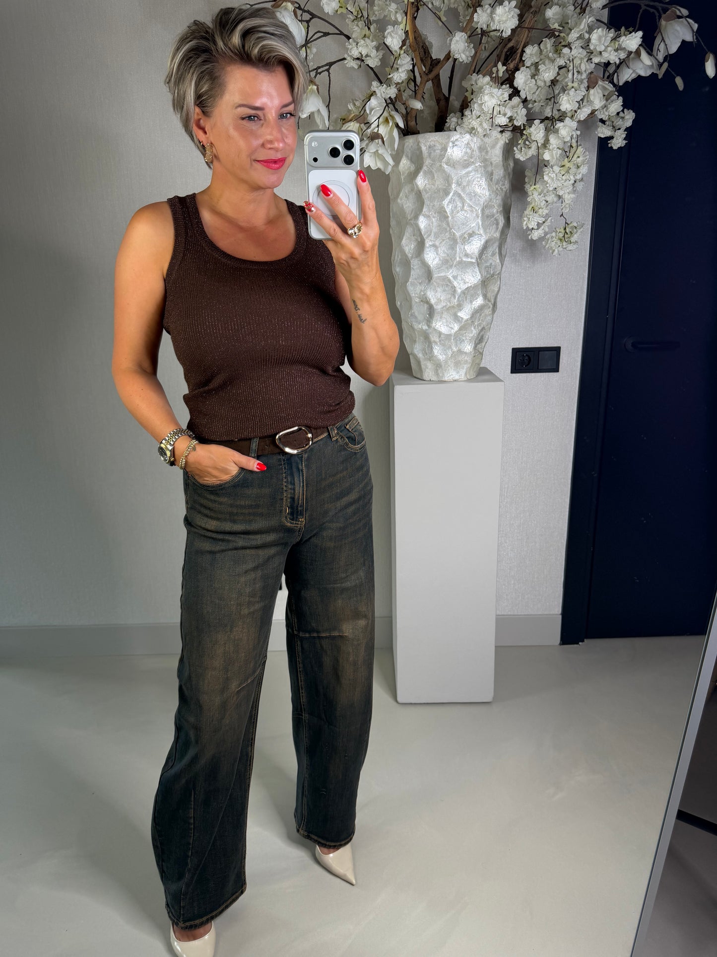 Top lurex bruin