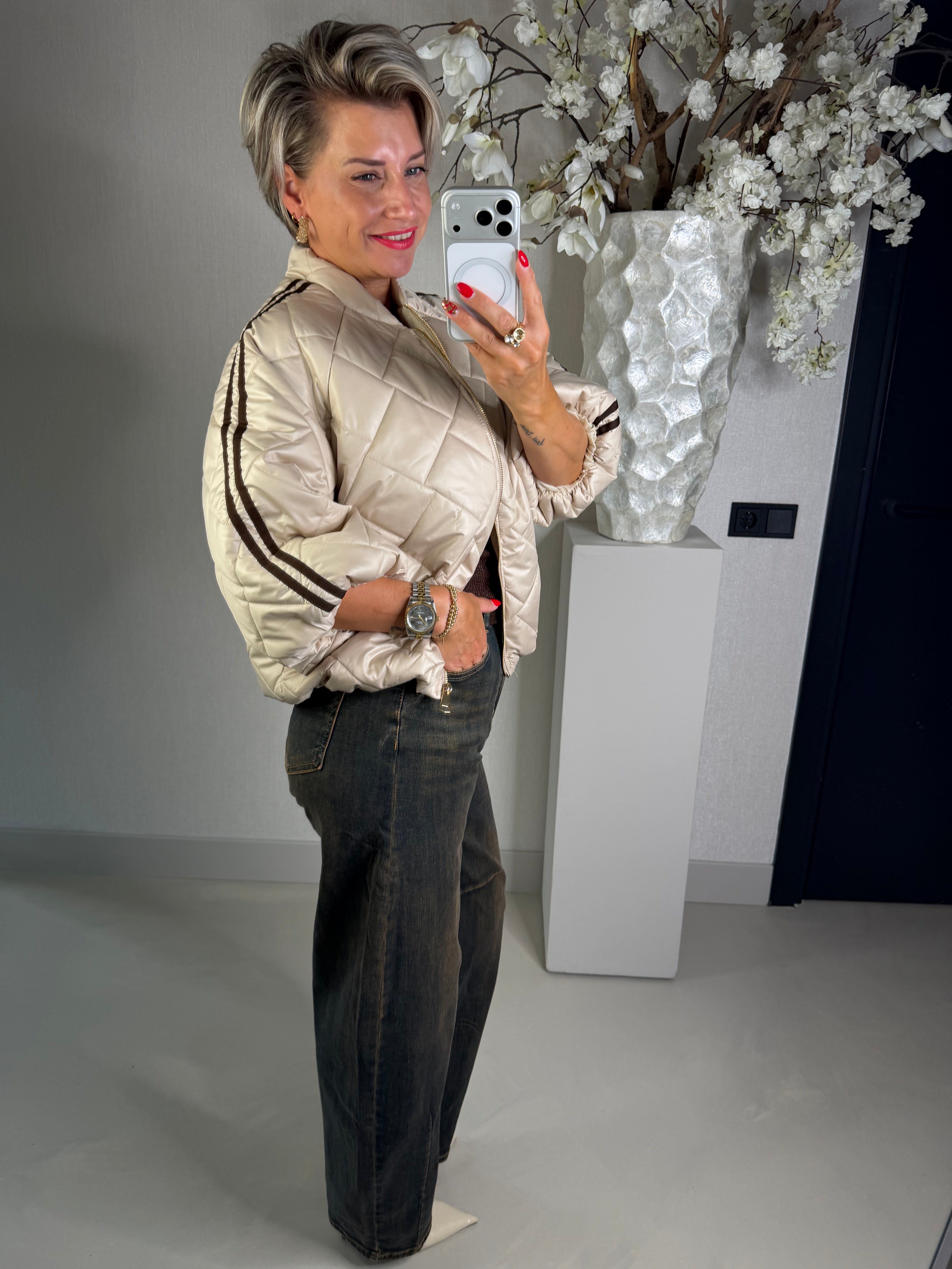 Puffer jack beige streep