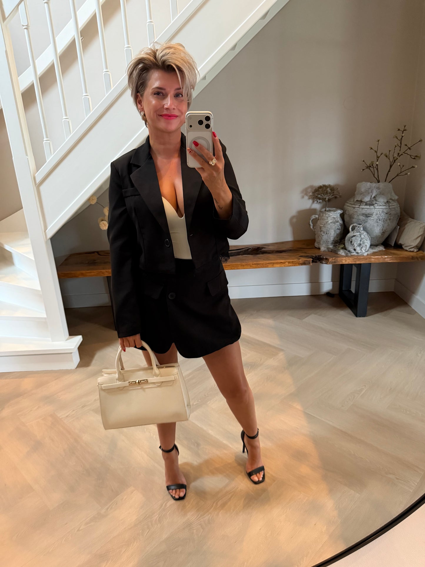 Blazer cropped zwart kant