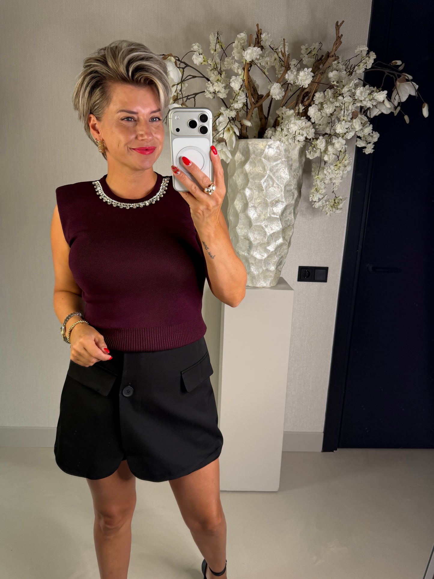 Top strass aubergine