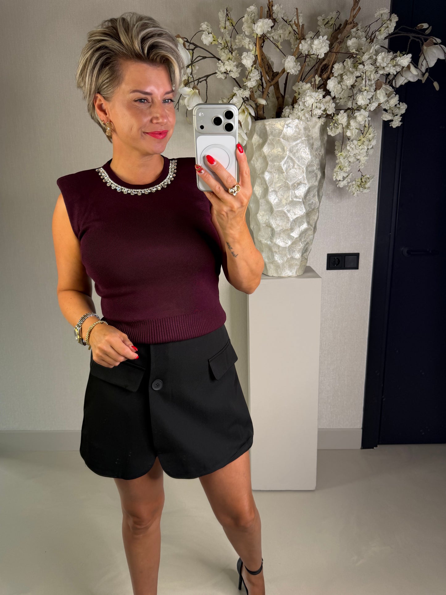 Top strass aubergine
