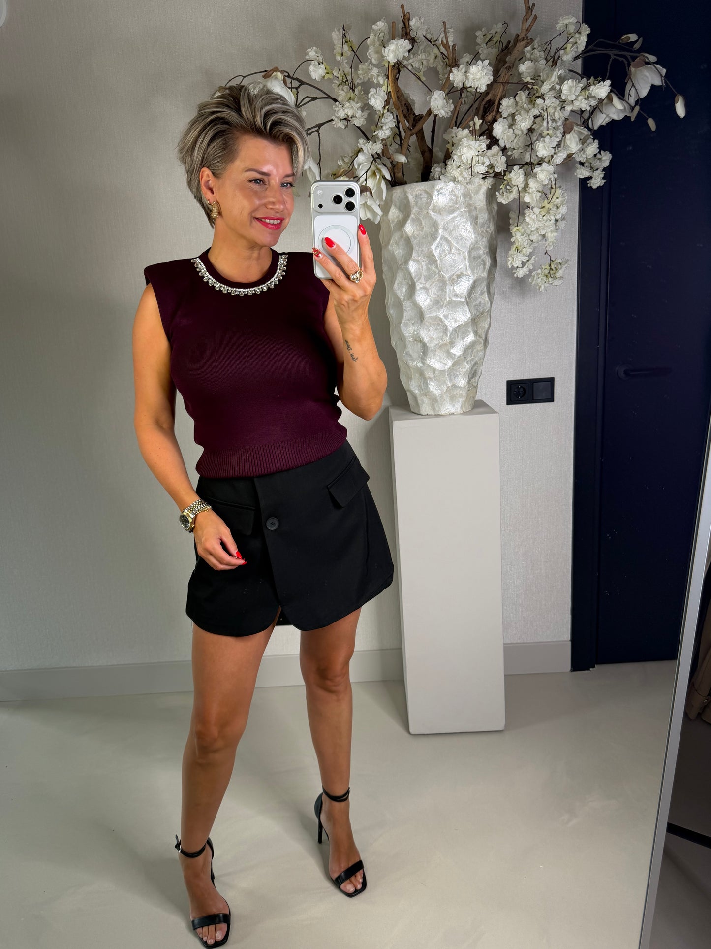 Top strass aubergine
