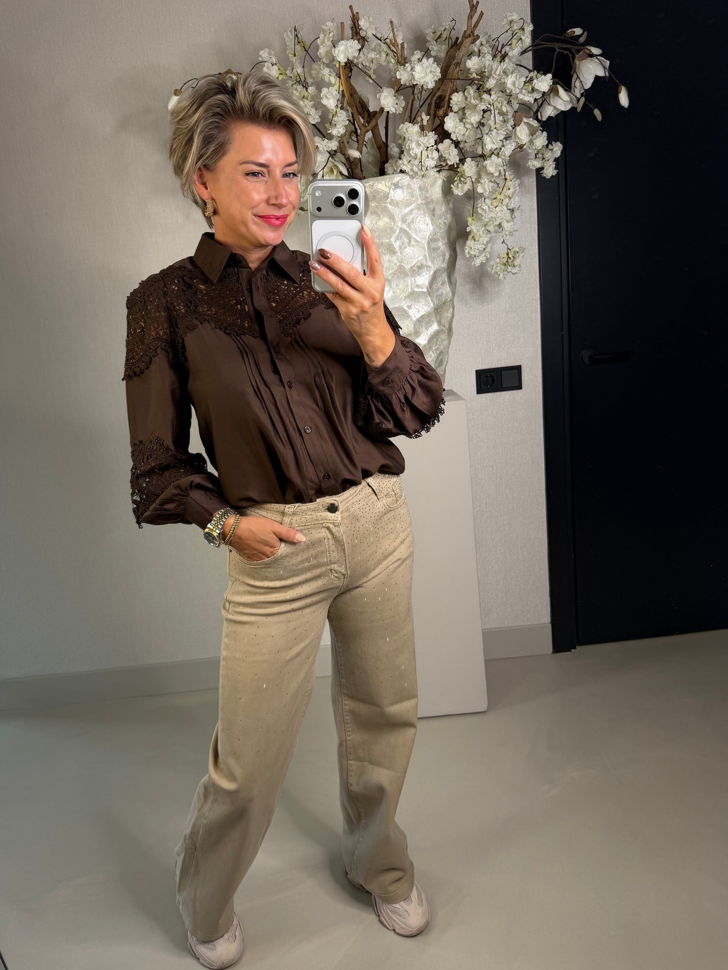 Blouse kant bruin
