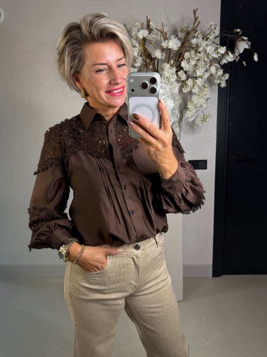 Blouse kant bruin