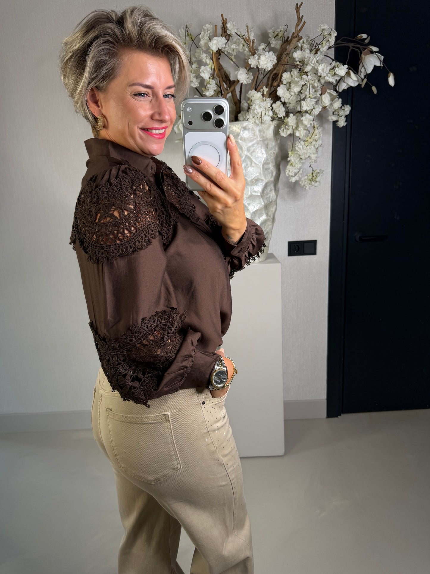 Blouse kant bruin