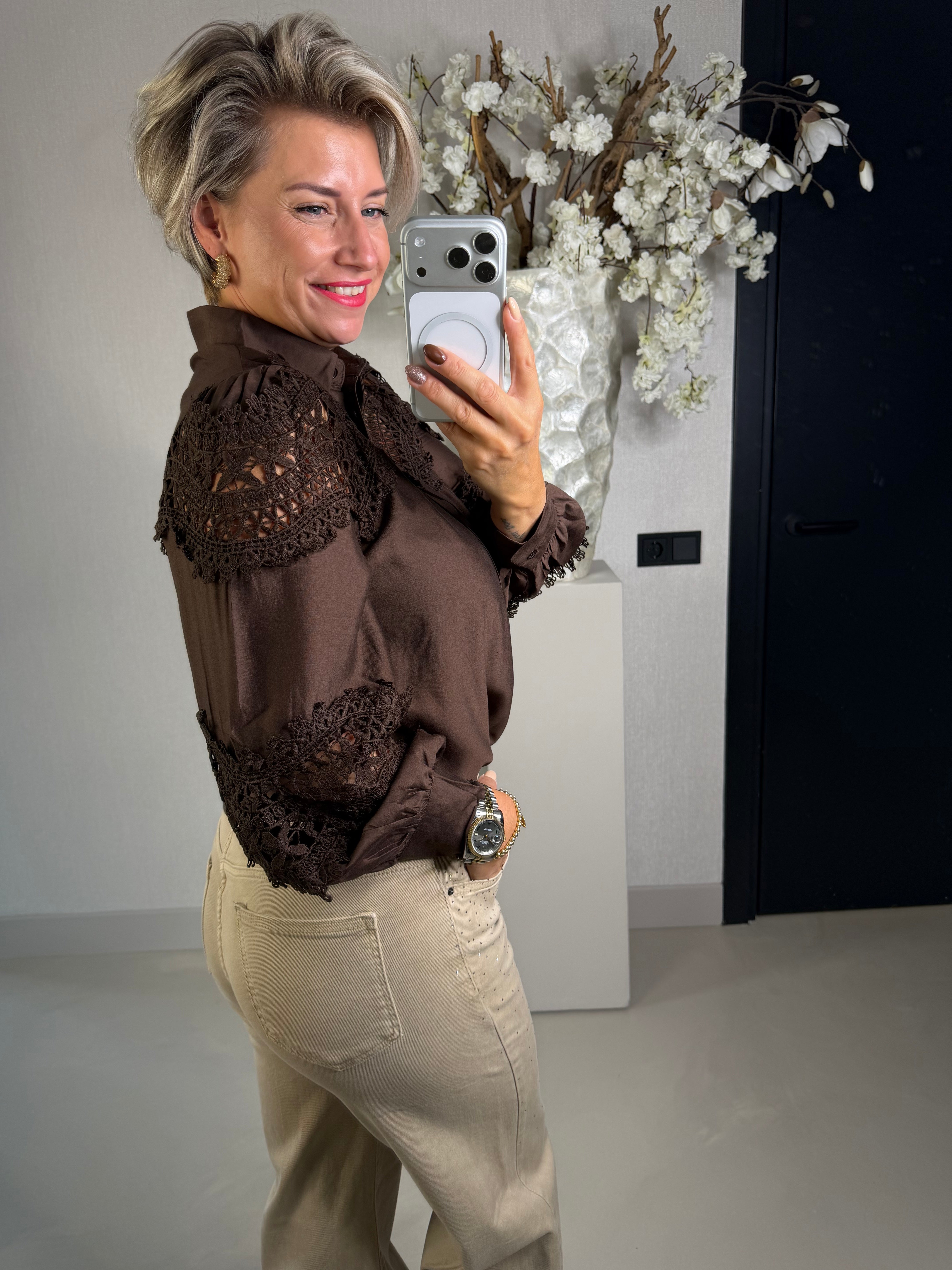 Blouse kant bruin