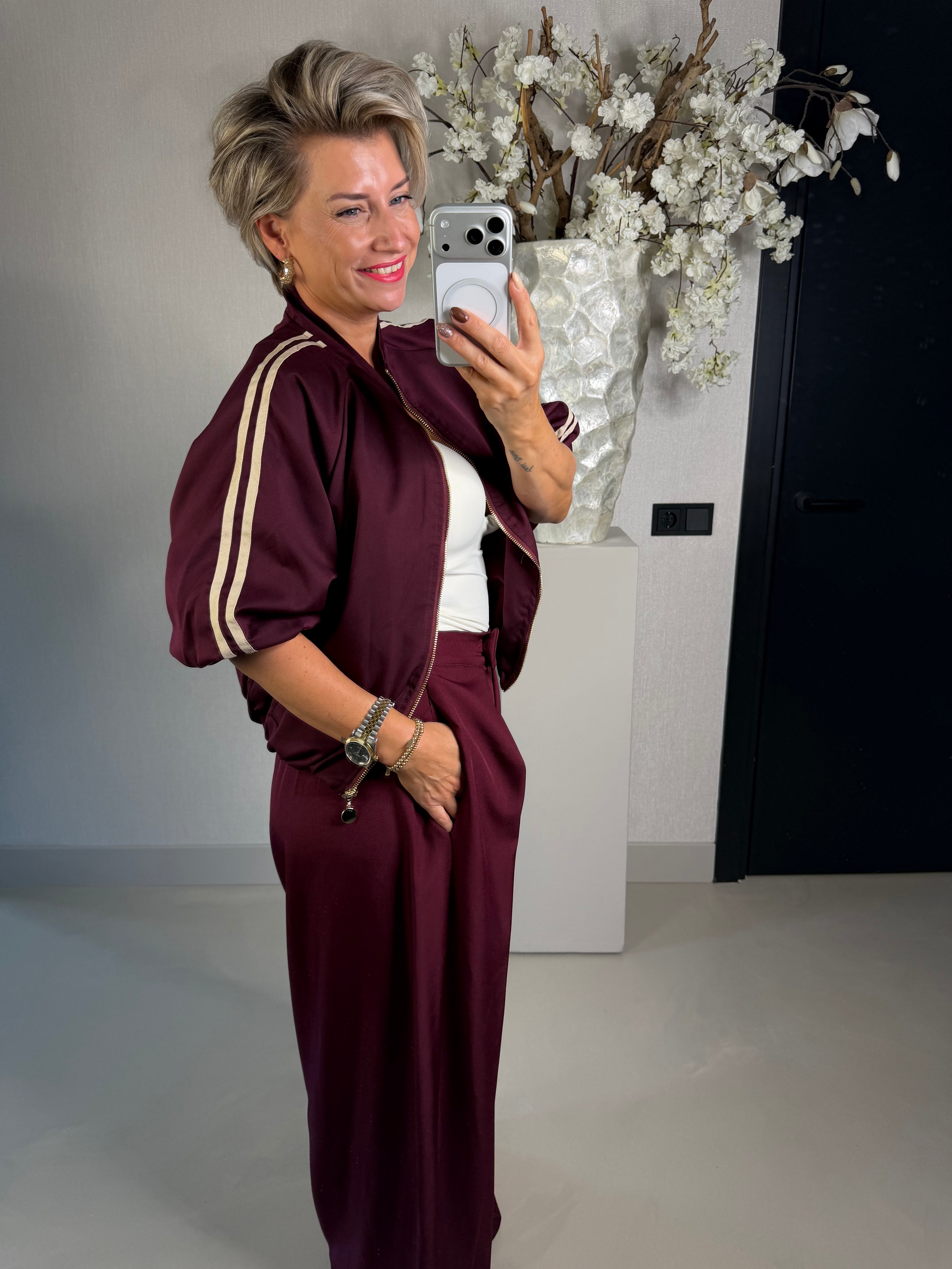 Bomber jasje sporty chique bordeaux
