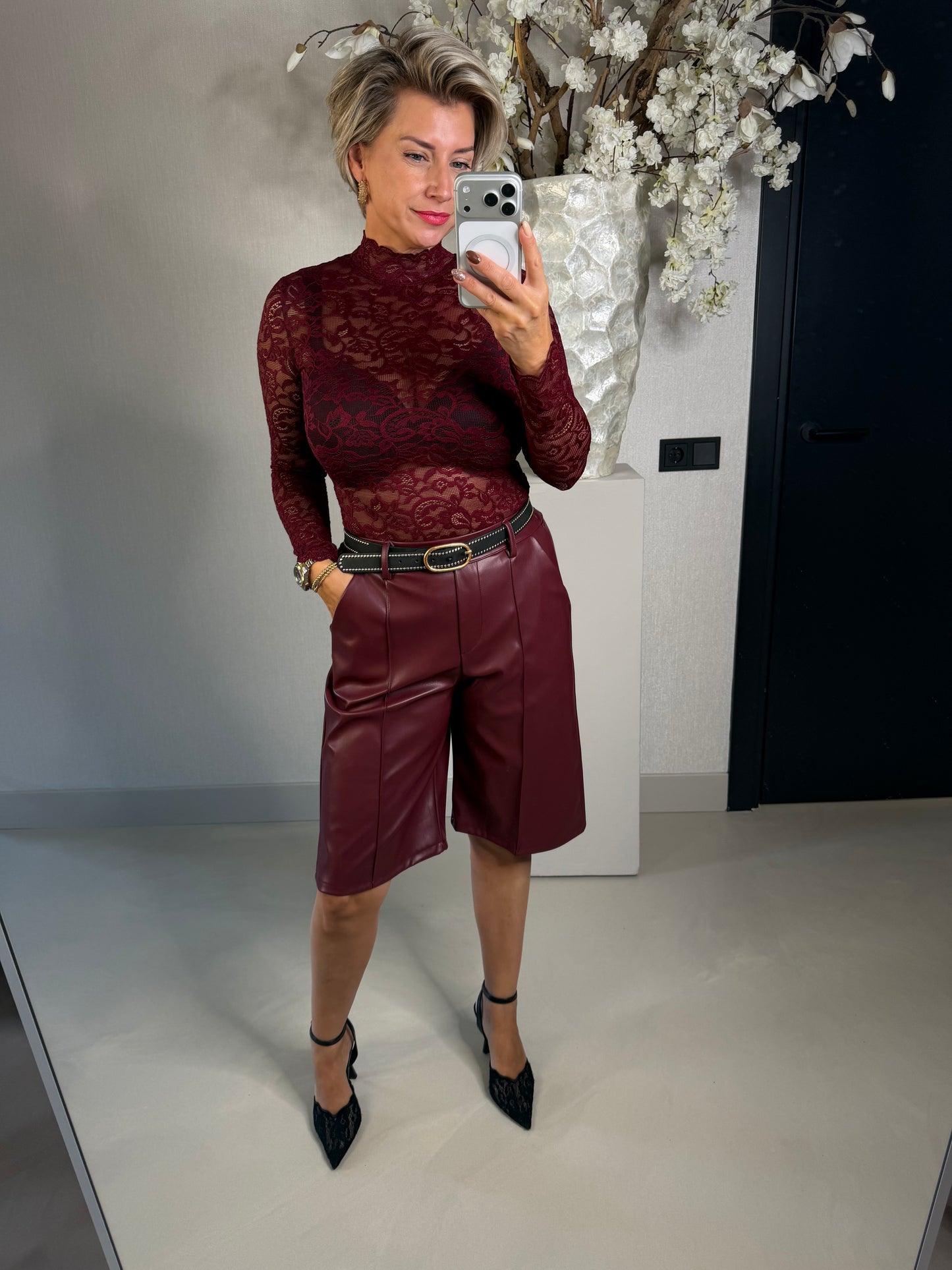 Broek Culotte bordeaux leather look