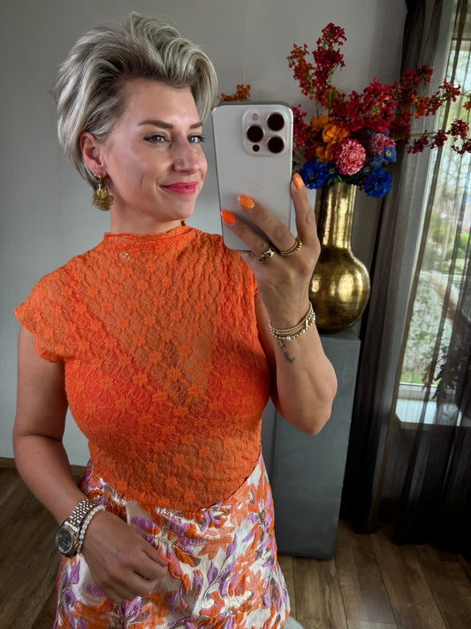 Kanten top Ambika oranje