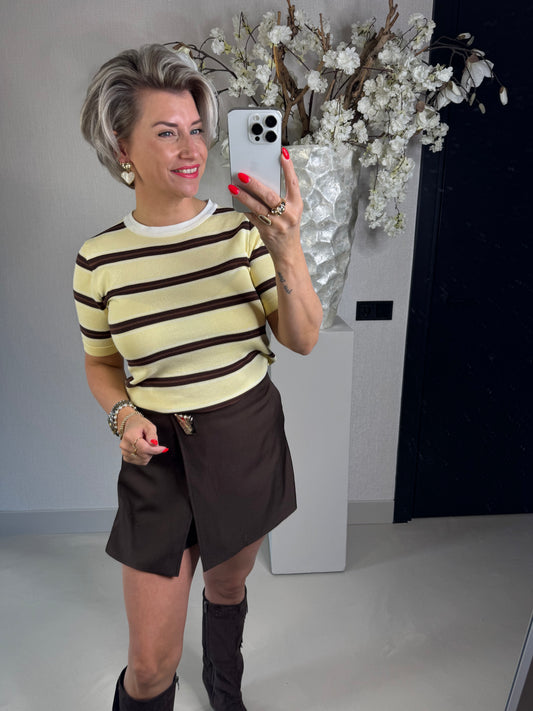 Top streep geel/bruin