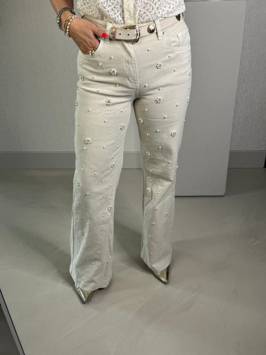 Jeans parels beige