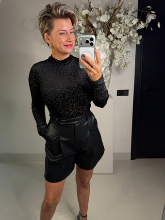 Body top panter velvet zwart