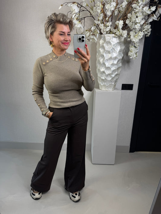 Trui beige gouden knopen