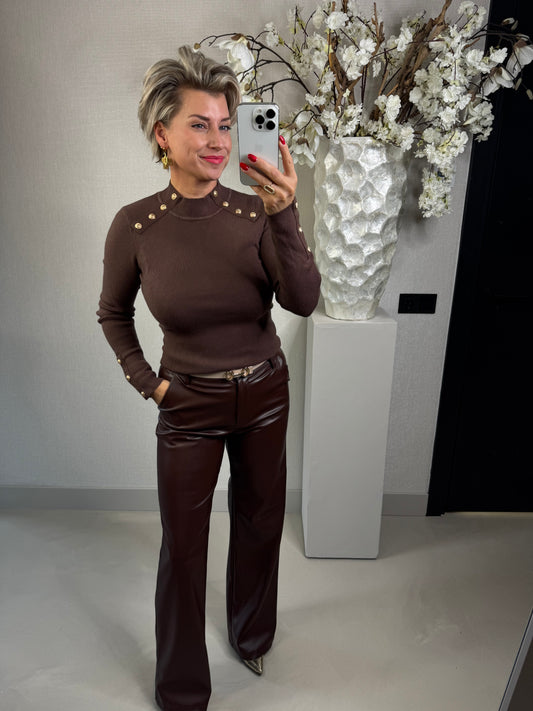 Trui bruin met gouden knopen