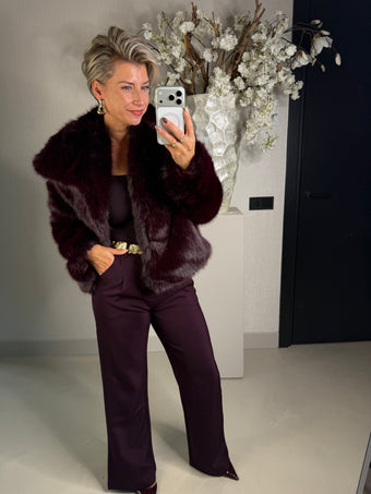 Faux fur jas bordeaux