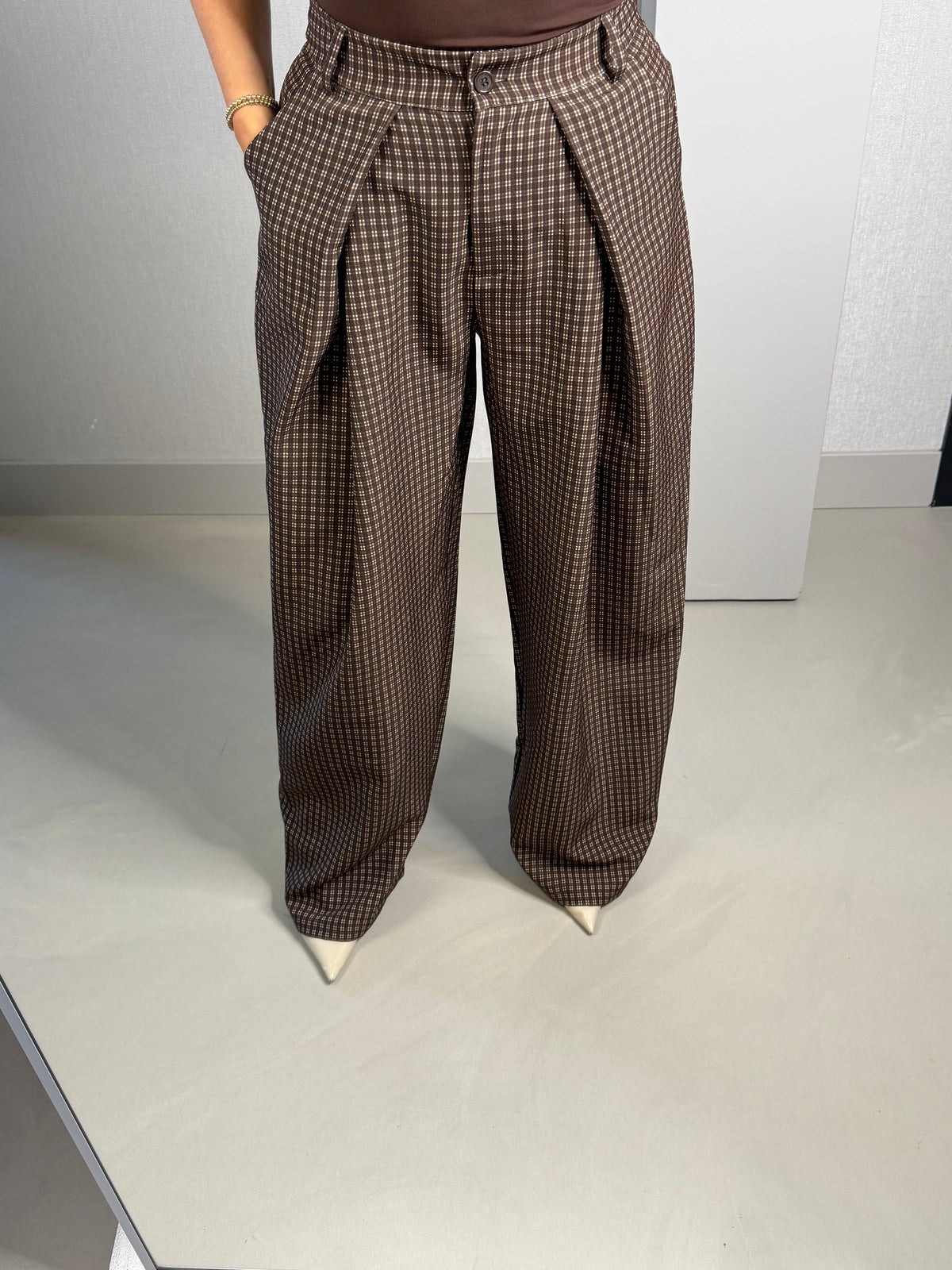 Pantalon bruin geruit