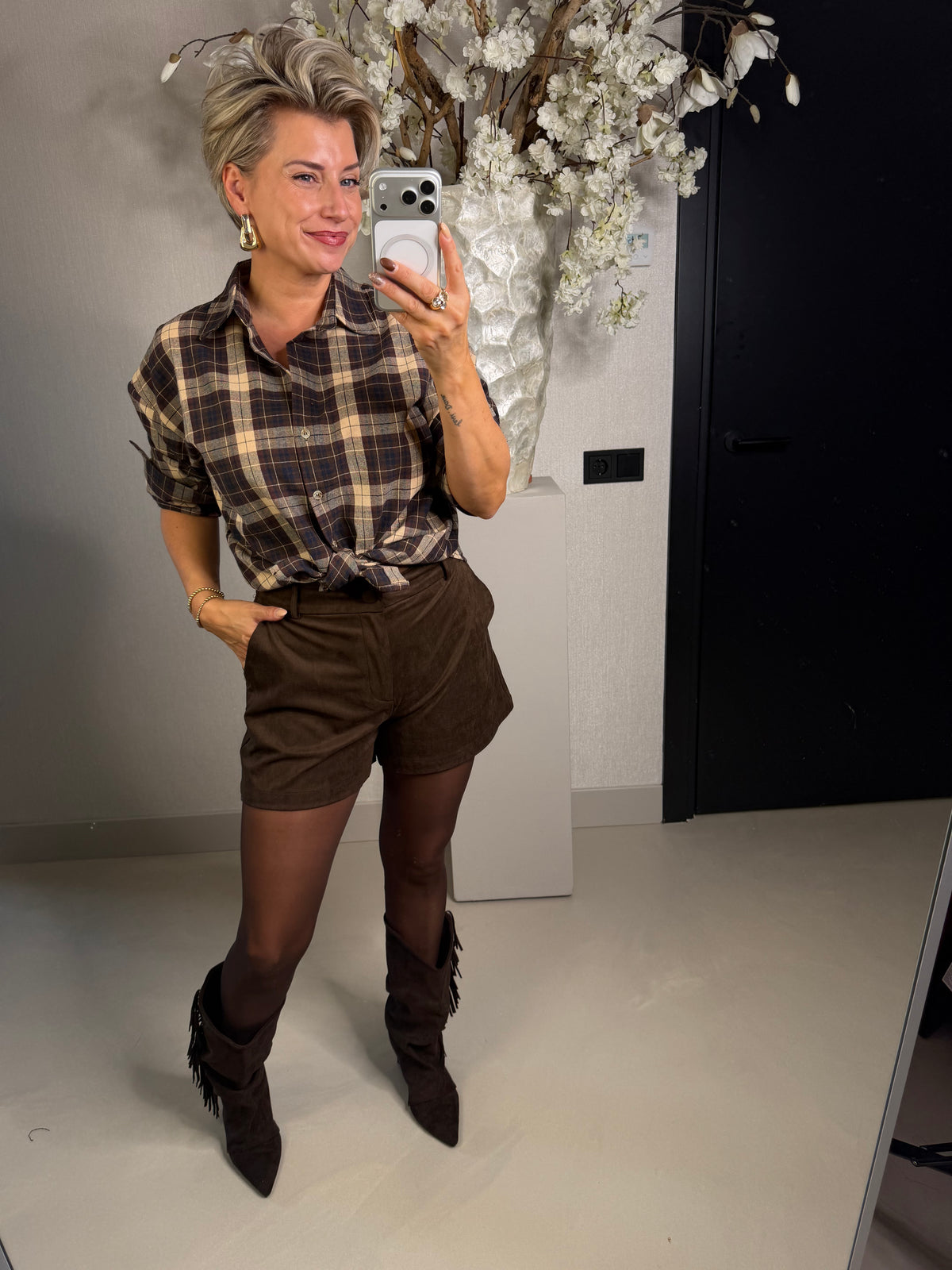 Blouse Meike geblokt bruin