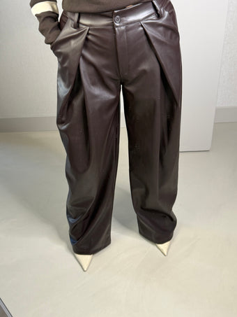 Wide leg leather look bruin