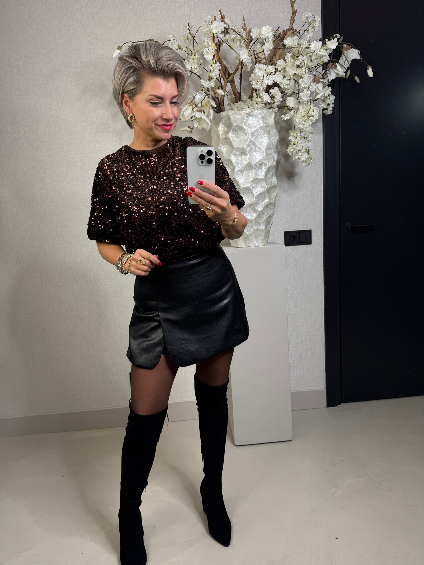Skort leather zwart