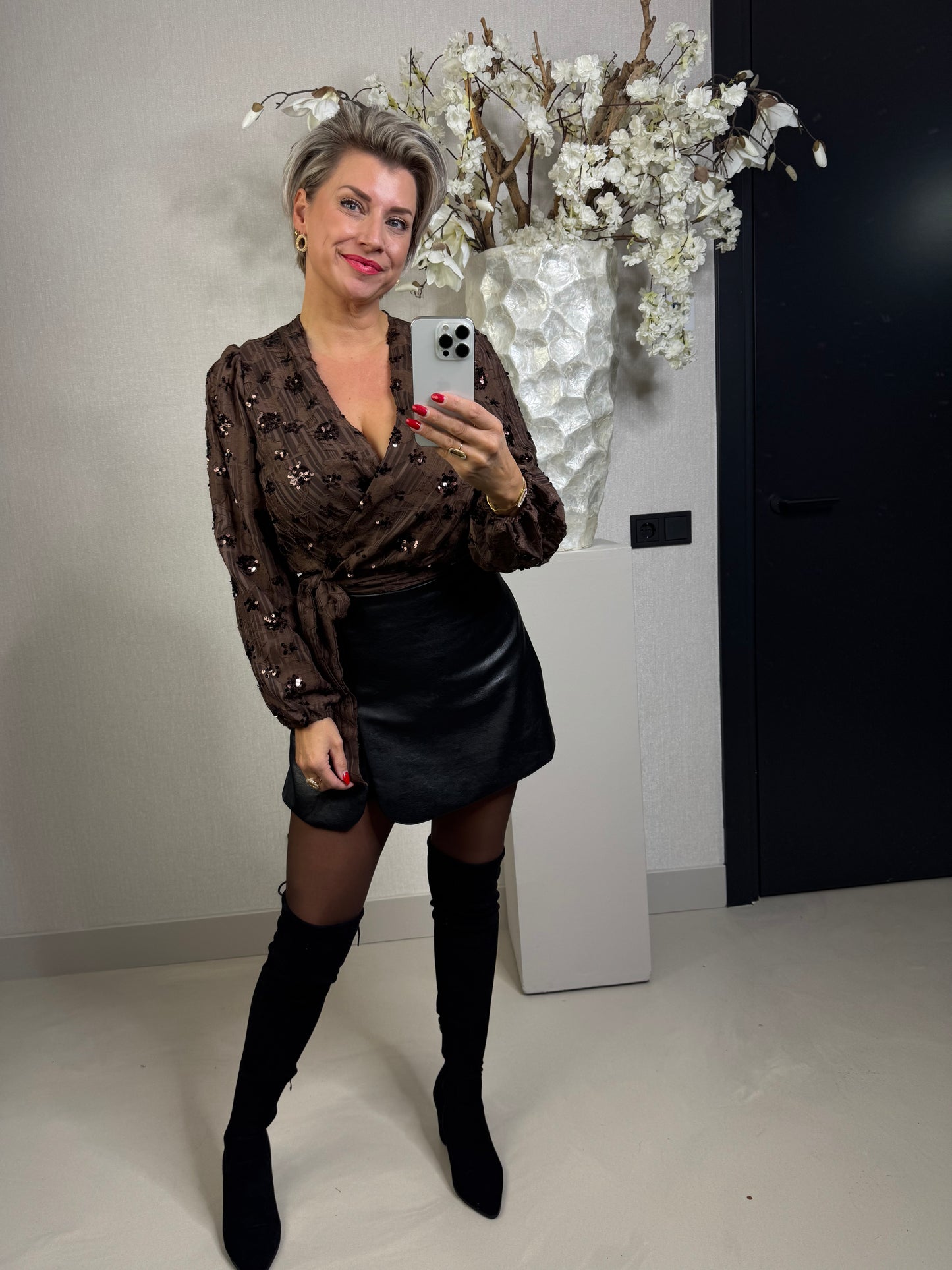 Blouse wikkel paillet