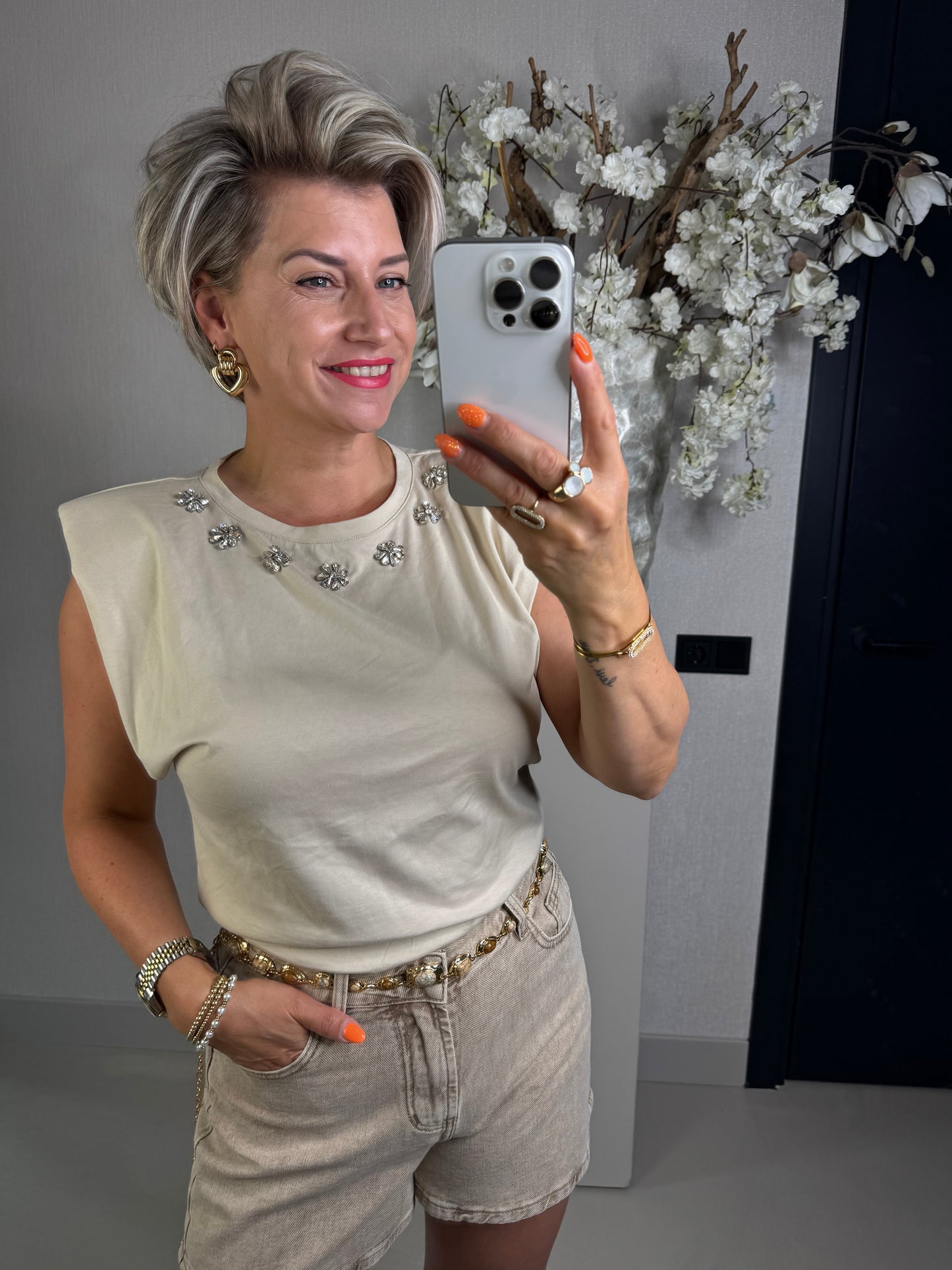 Top strass beige