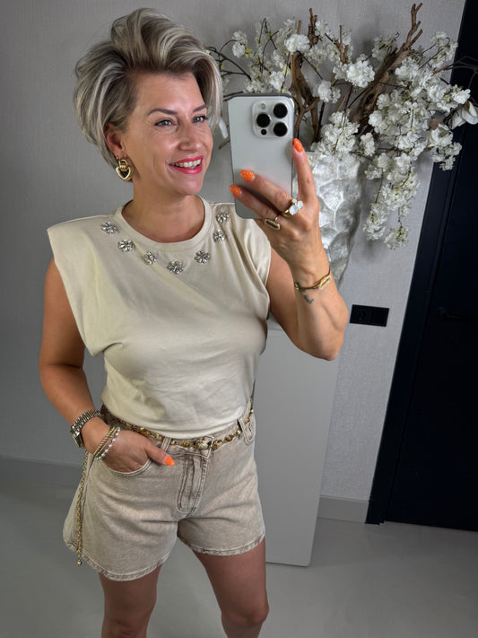 Top strass beige