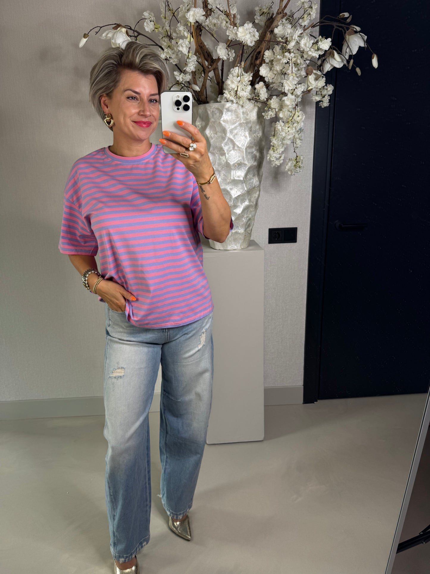 T'shirt streep lila/roze