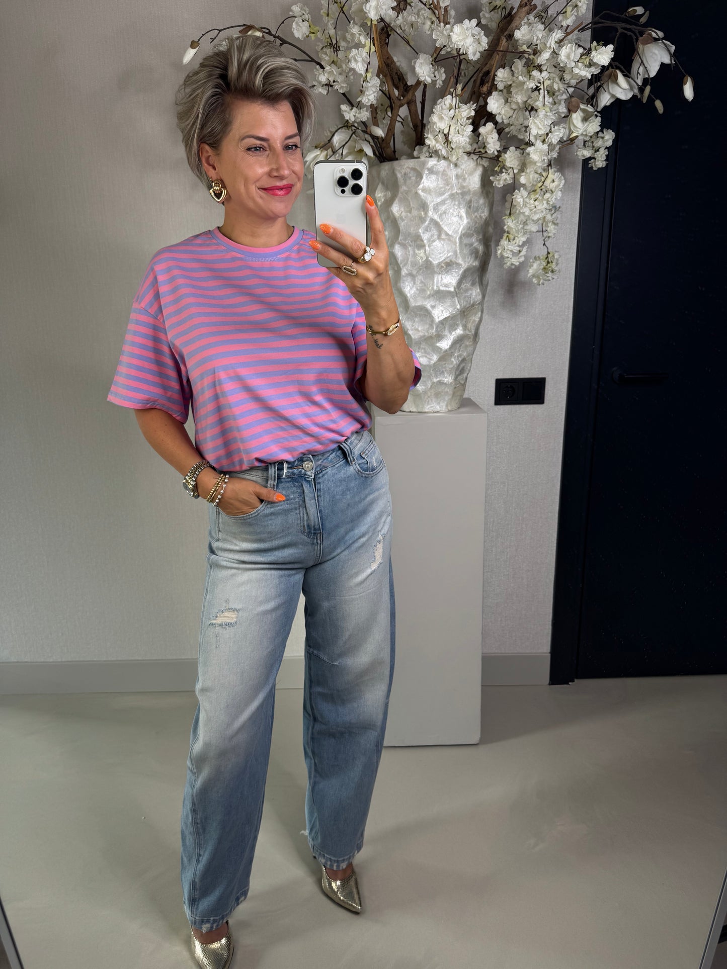T'shirt streep lila/roze
