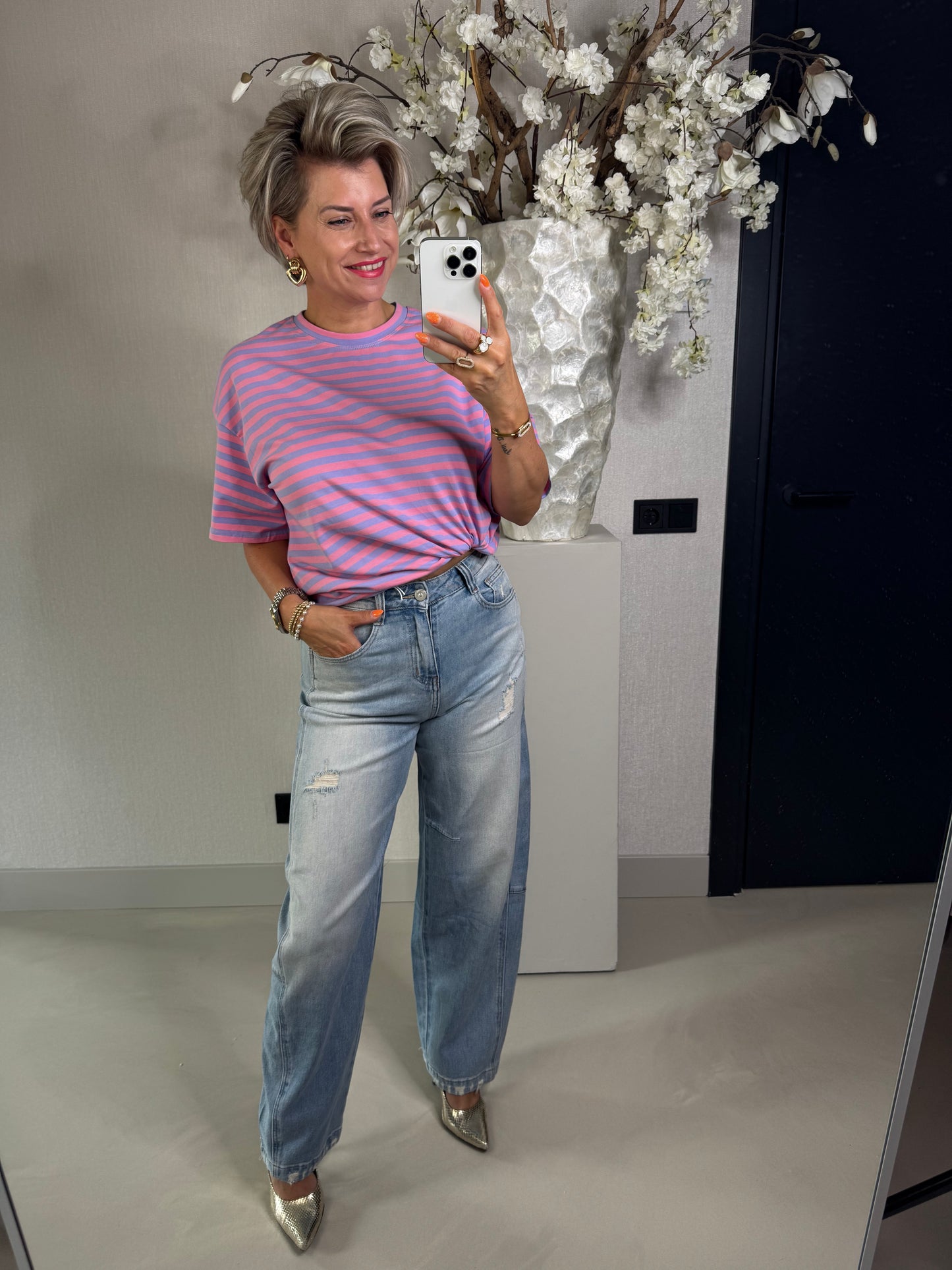 T'shirt streep lila/roze