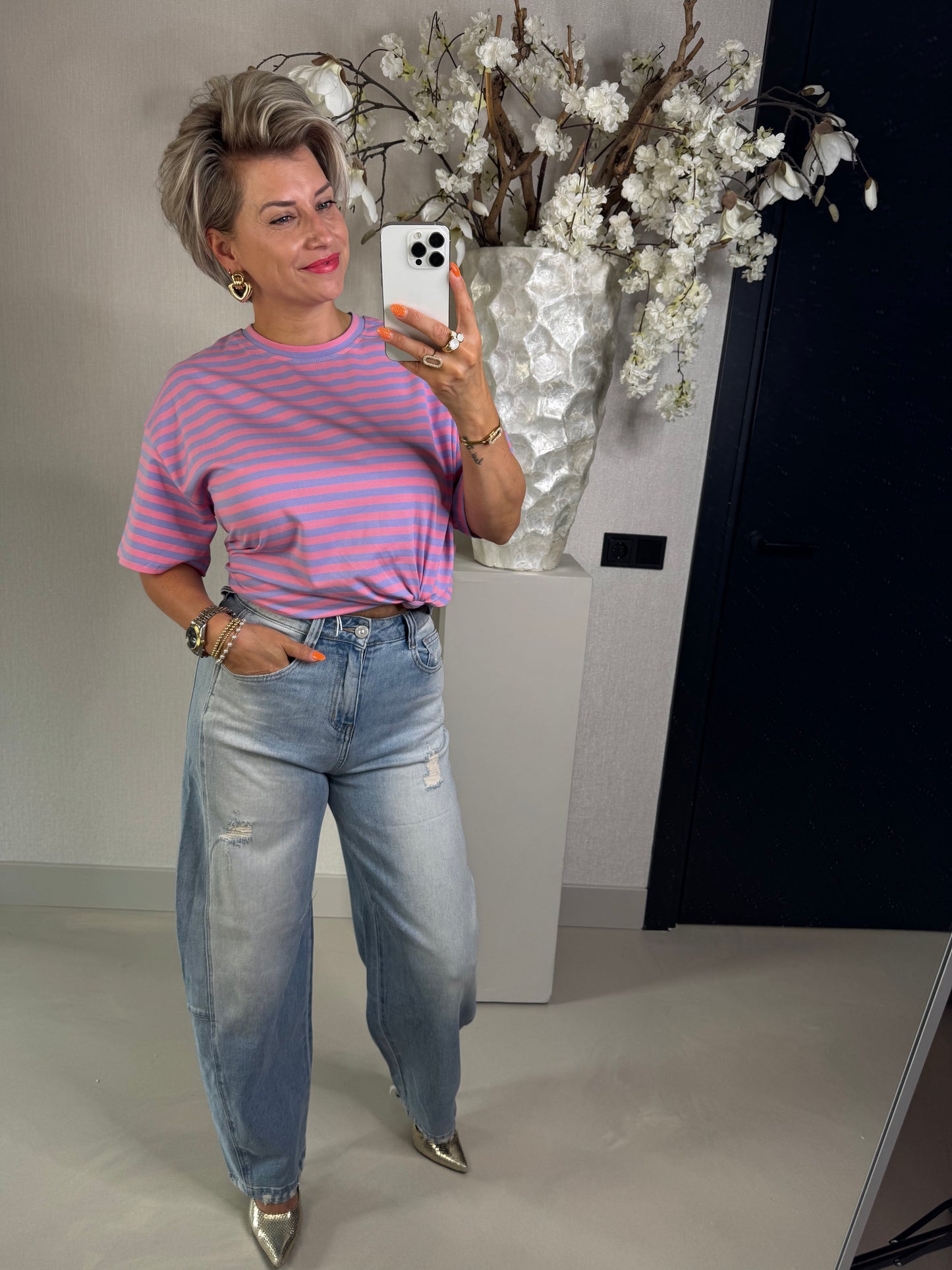T'shirt streep lila/roze