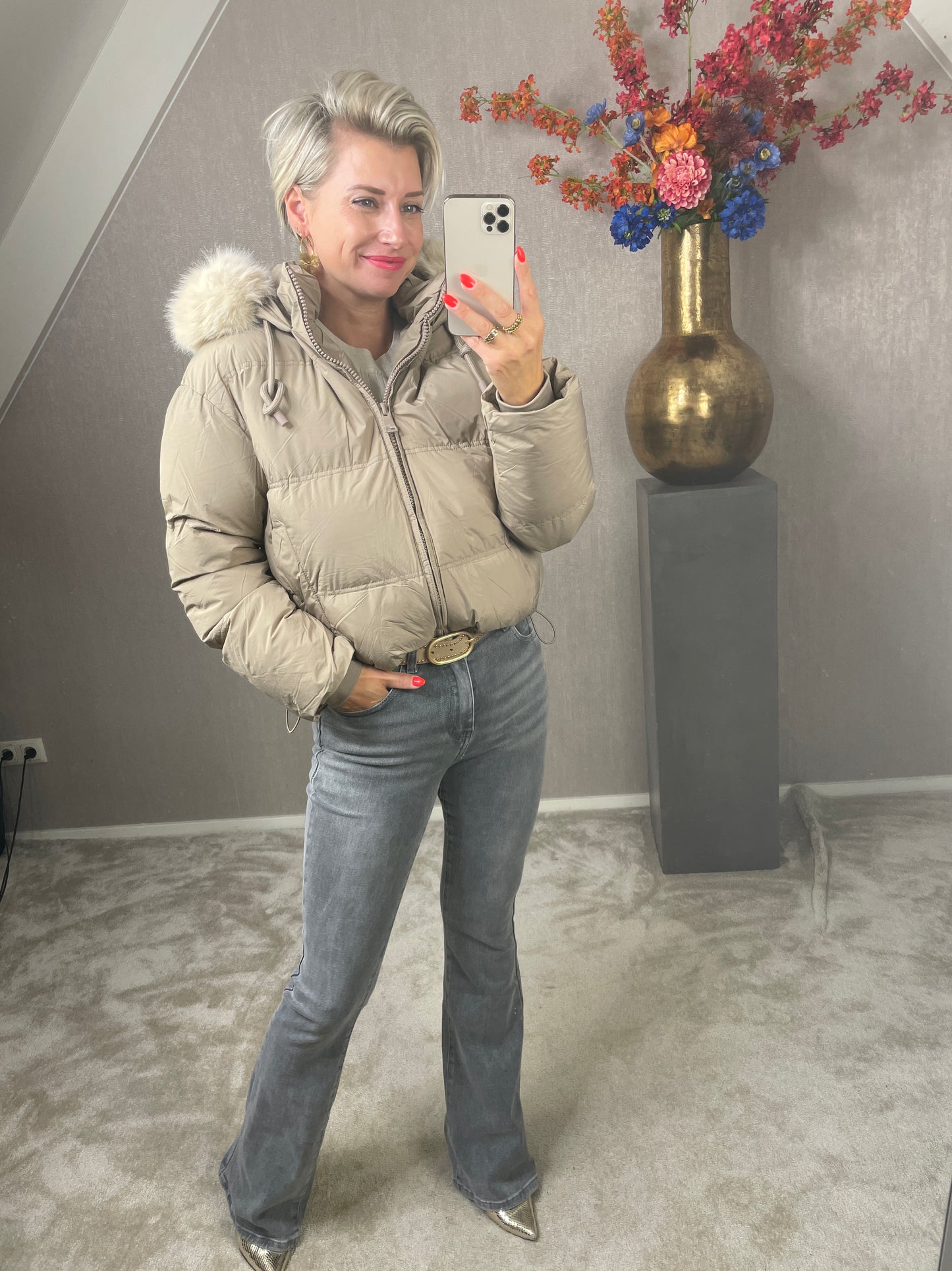 Puffer jacket taupe