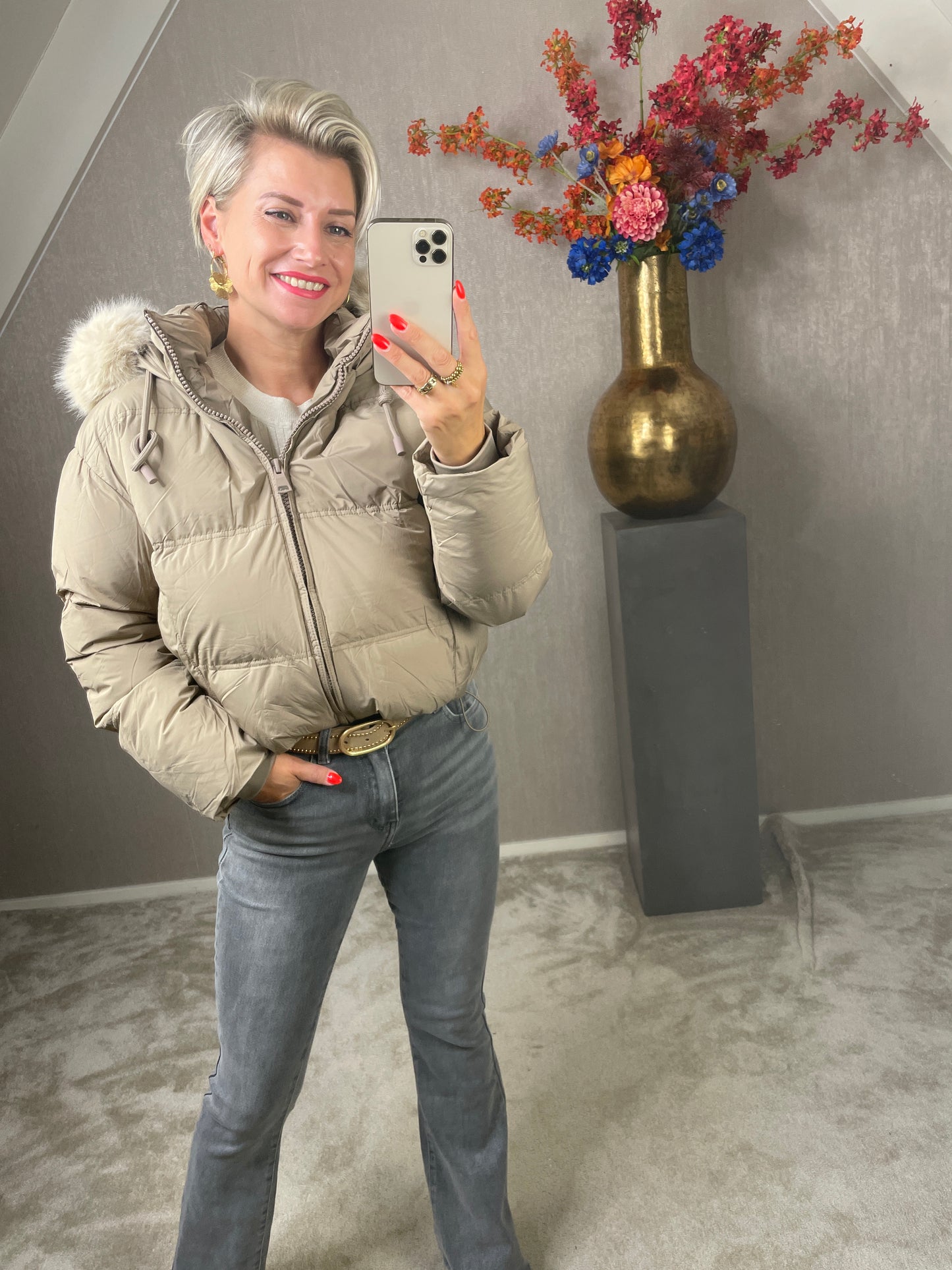 Puffer jacket taupe